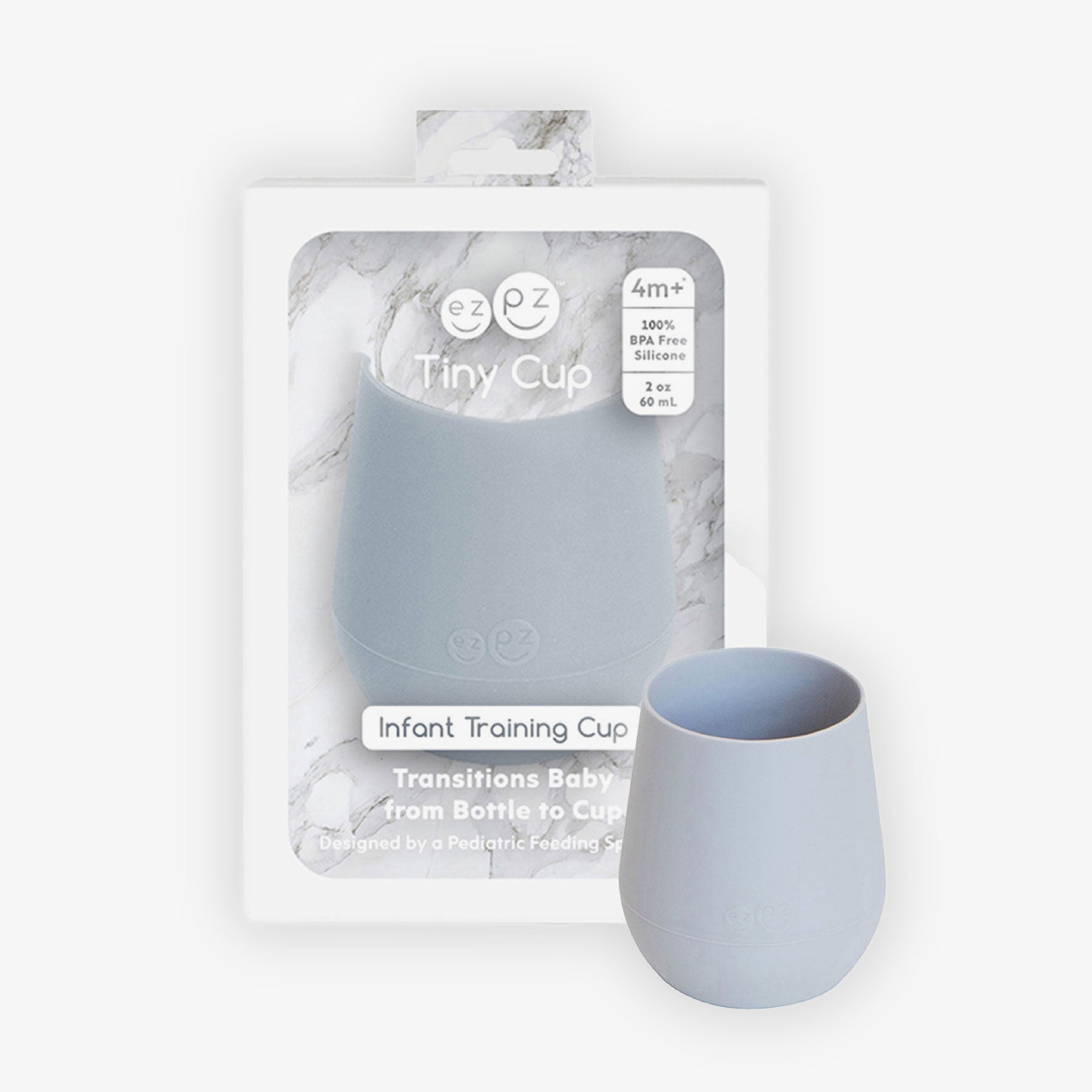 The Tiny Cup in Pewter Gray by ezpz / Open-Top, Silicone Drinking Cup for Babies to Learn to Drink