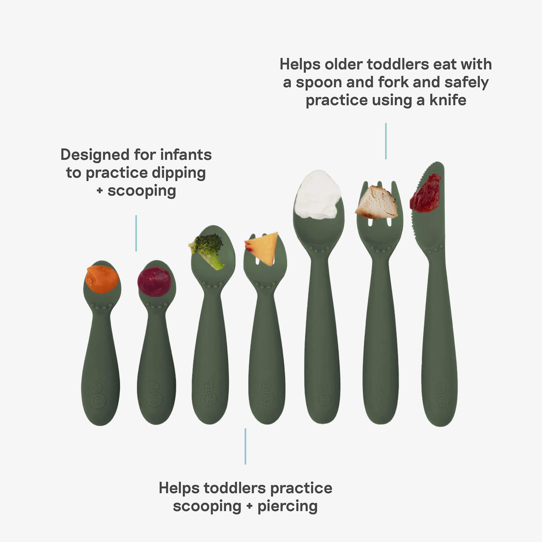 ezpz Developmental Utensil Set in Olive