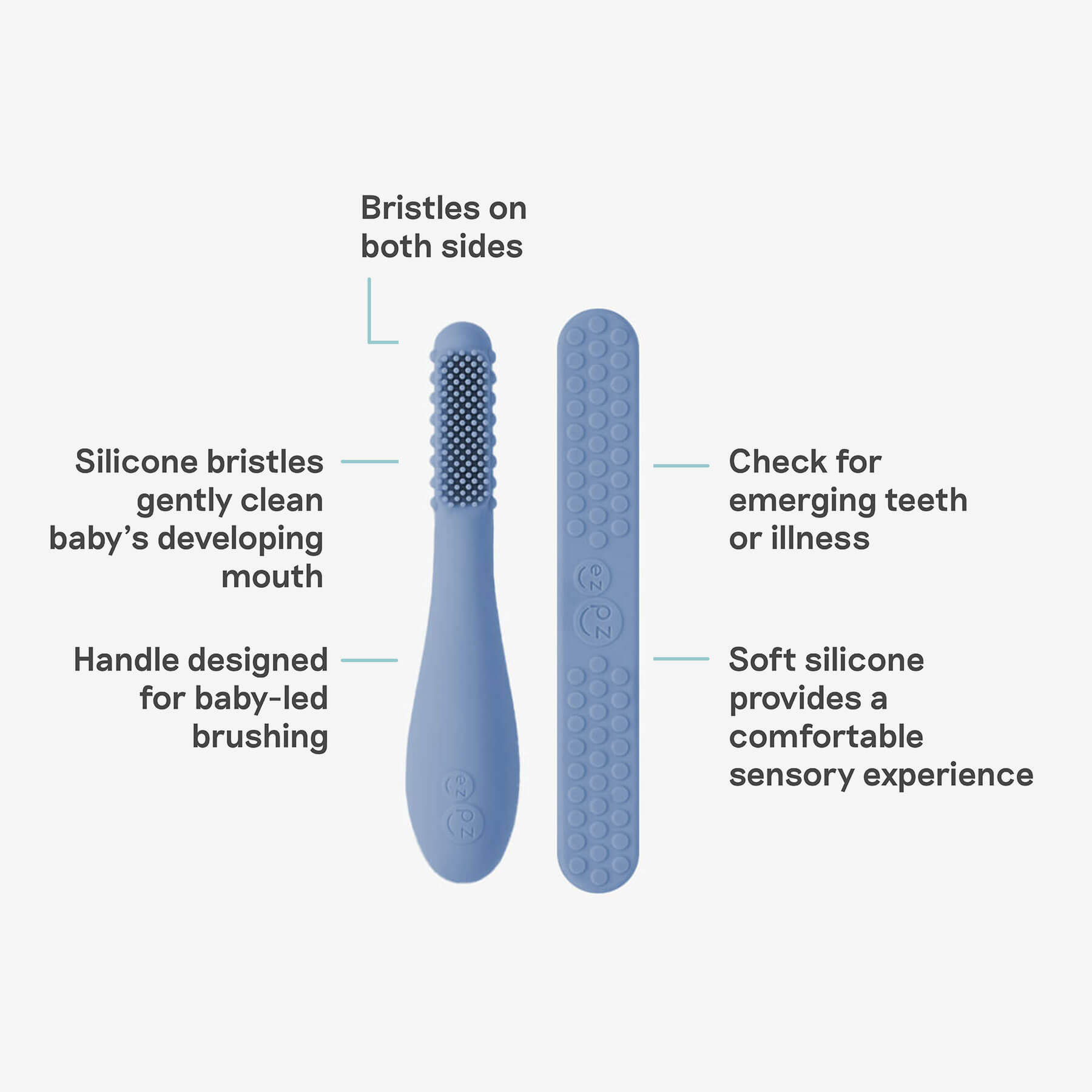 ezpz baby led toothbrush and sensory tongue depressor in indigo blue