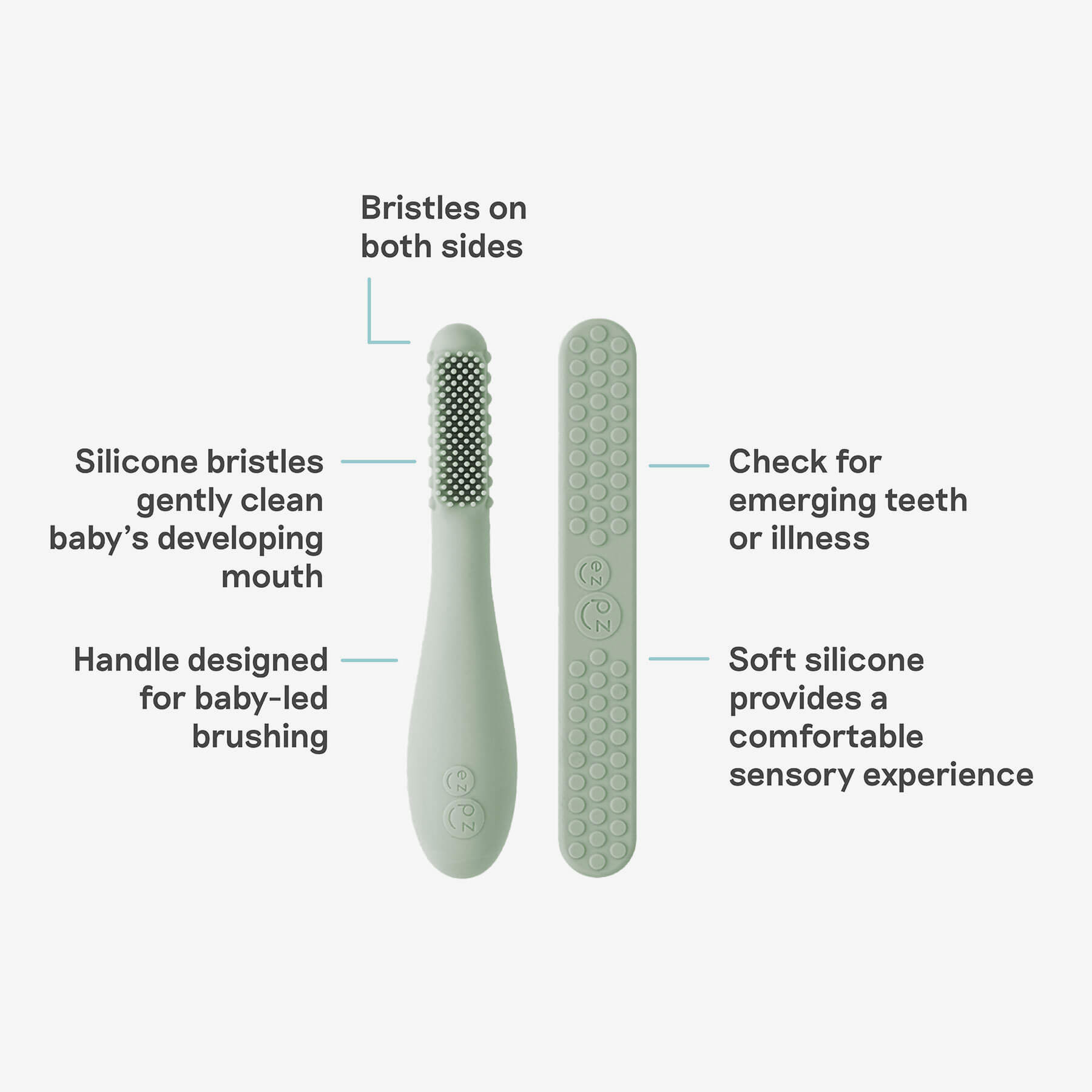 ezpz baby led toothbrush and sensory tongue depressor in sage green