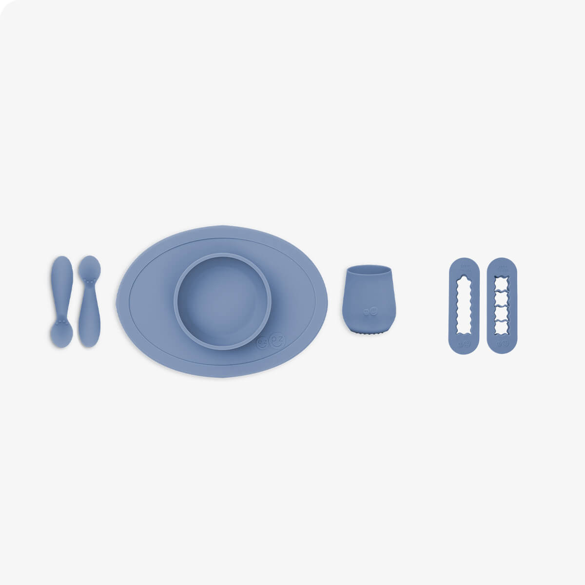 ezpz First Foods Set in Indigo Blue and Baby Led Food Cutters Bundle
