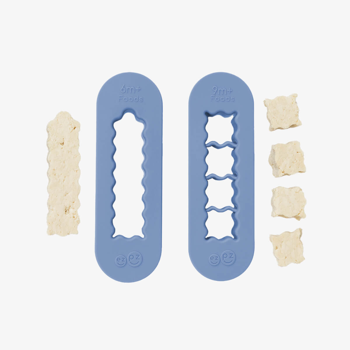ezpz Baby-Led Weaning Food Cutters in Indigo Blue / 6 months and 9 months feeding milestones