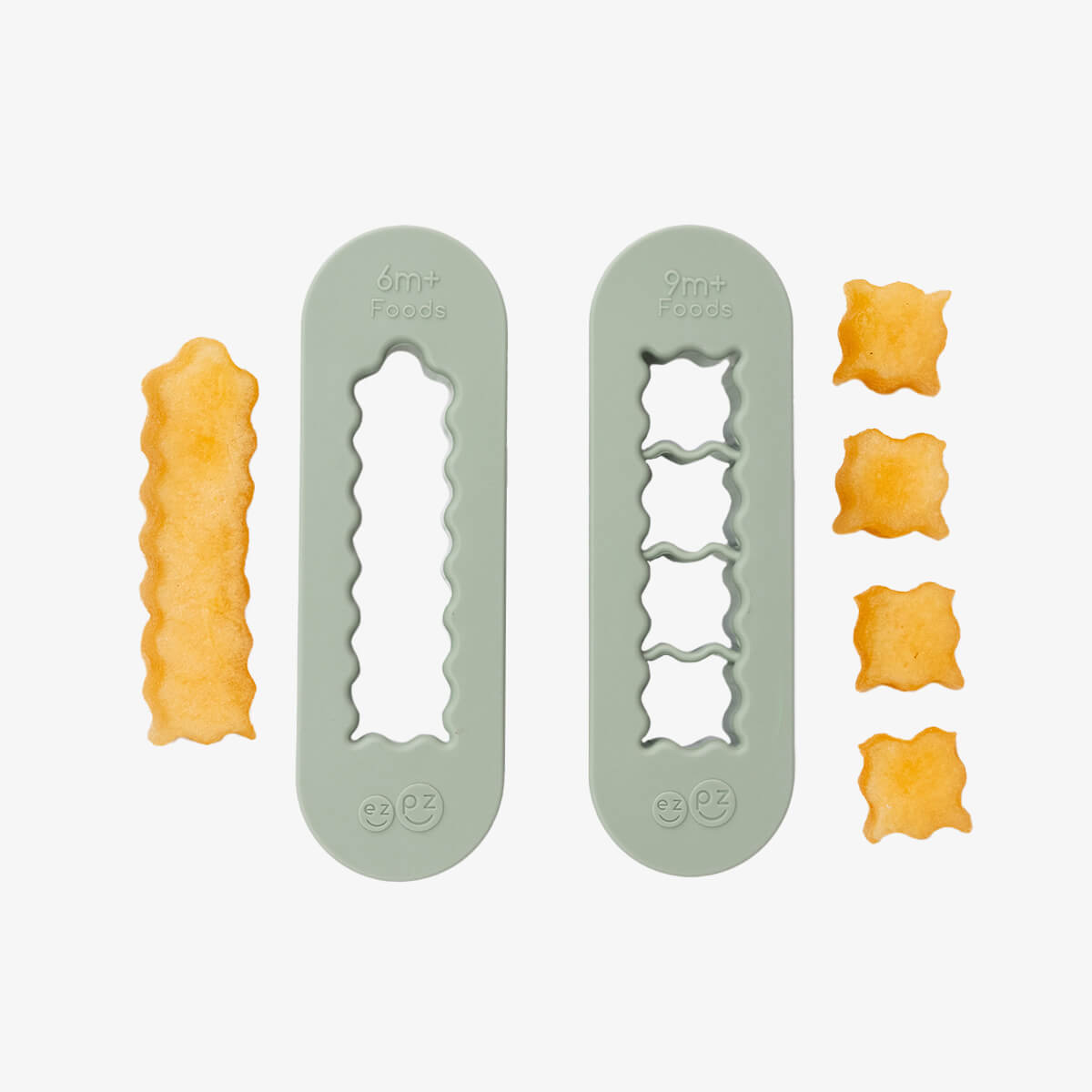 ezpz Baby-Led Weaning Food Cutters in Sage Green / 6 months and 9 months feeding milestones #color_sage