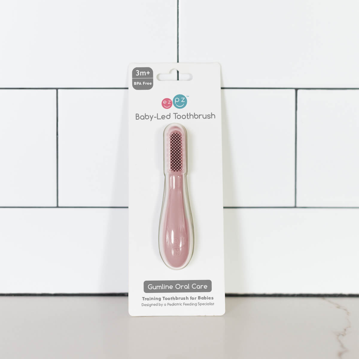 ezpz silicone baby led toothbrush in blush