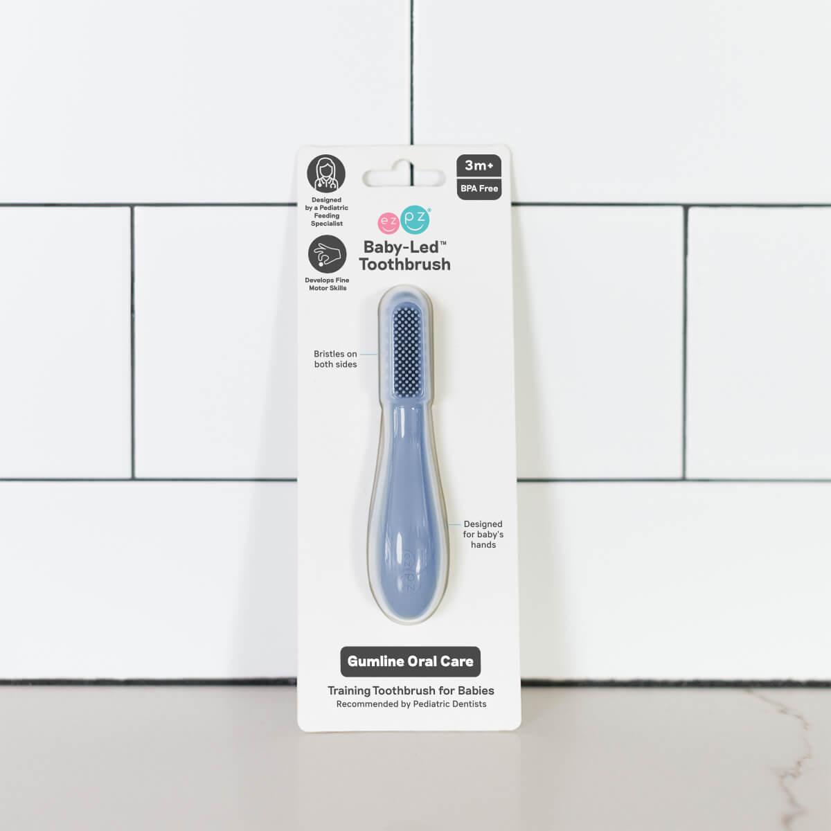 ezpz silicone baby led toothbrush in indigo blue