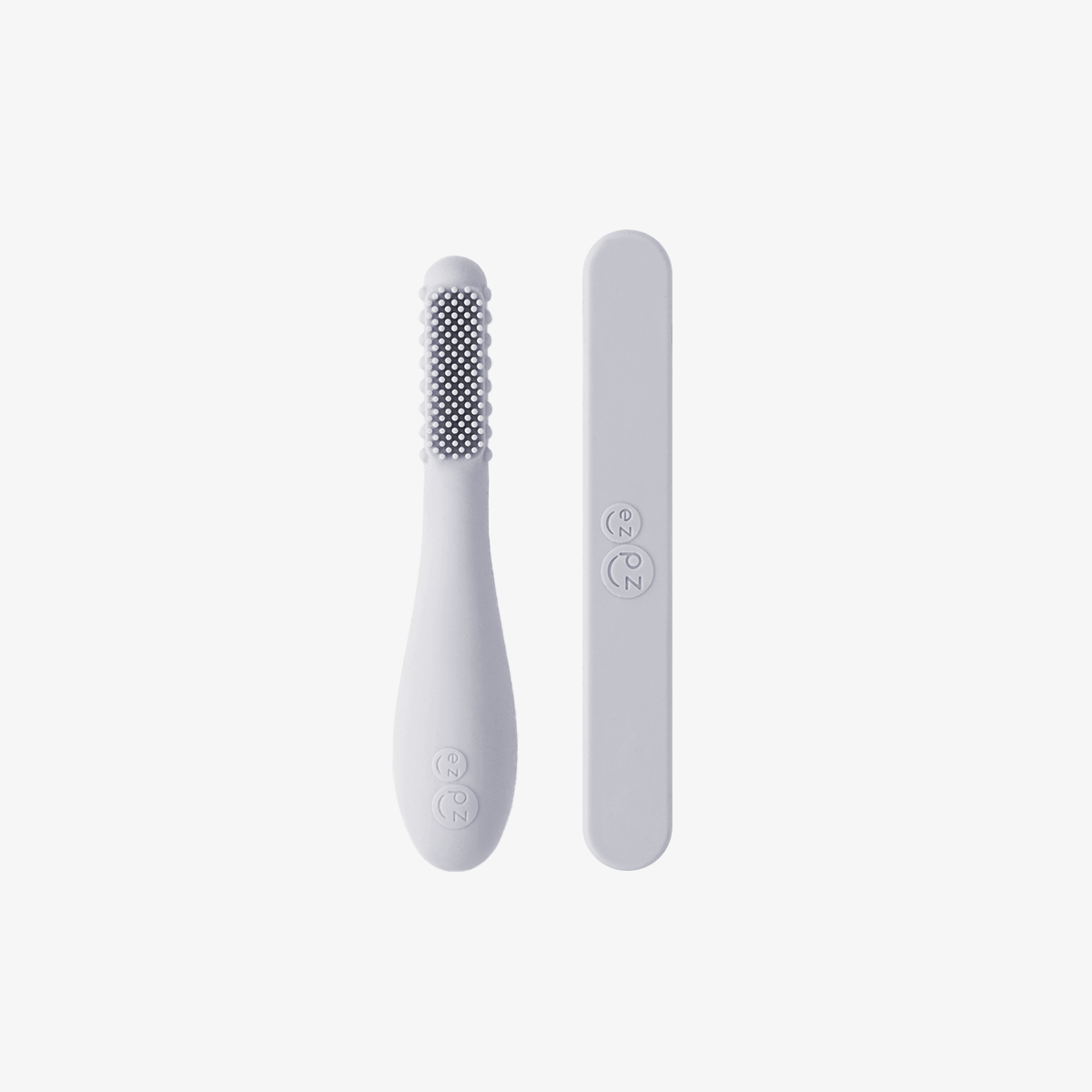 ezpz baby led toothbrush and sensory tongue depressor in pewter gray #color_pewter