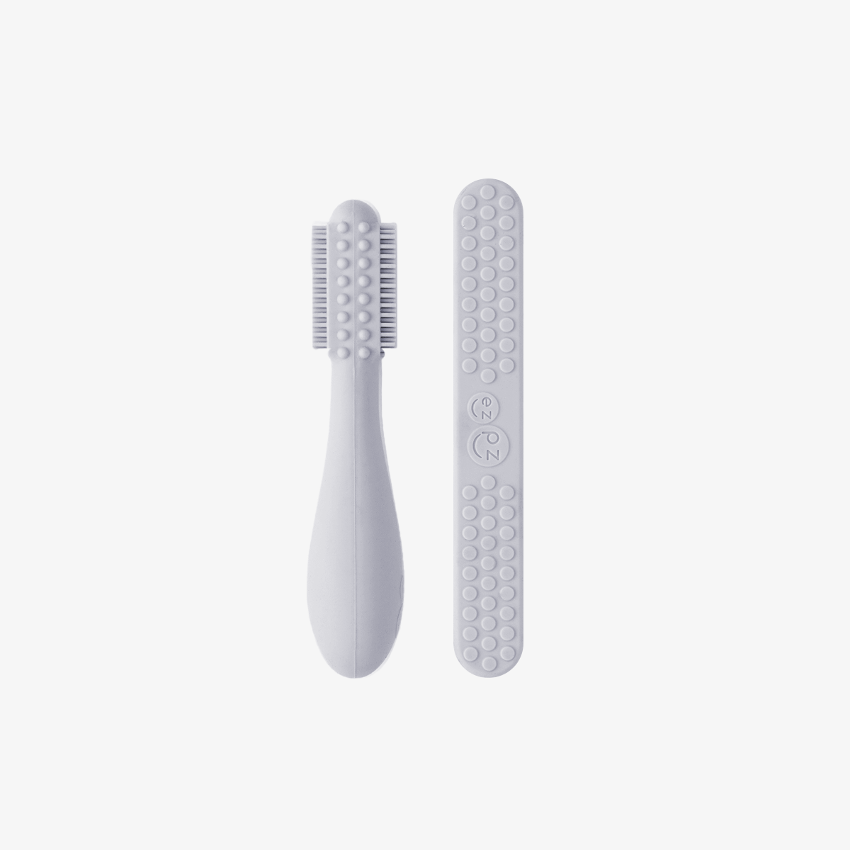 ezpz baby led toothbrush and sensory tongue depressor in pewter gray #color_pewter