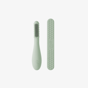ezpz baby led toothbrush and sensory tongue depressor in sage green #color_sage
