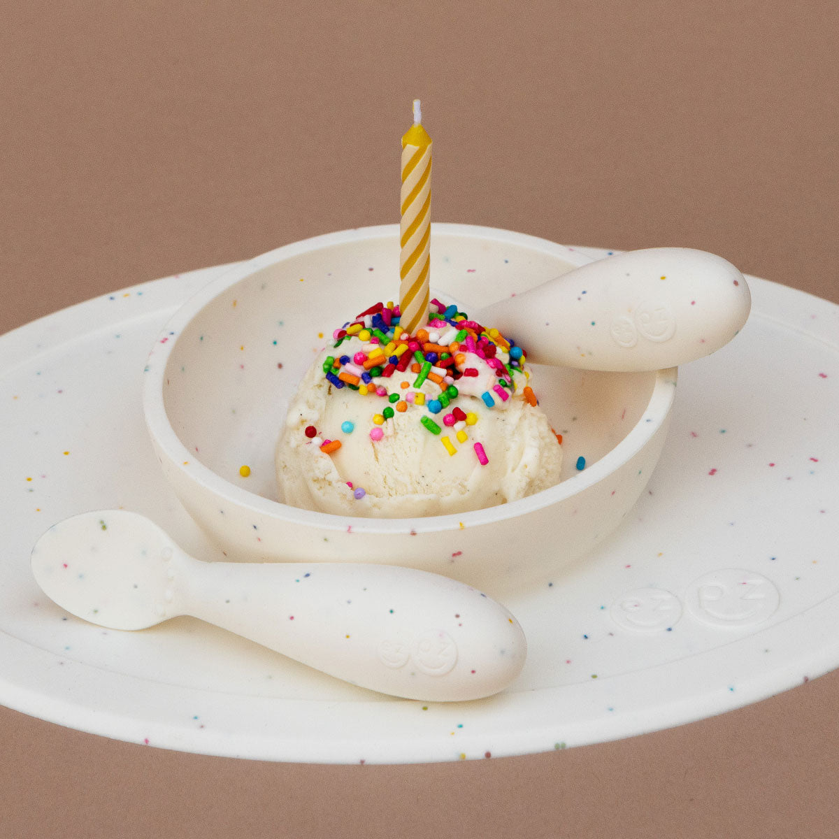 First Foods Set in Limited Edition Confetti Multicolor by ezpz / The Original All-In-One Silicone Plates & Placemats that Stick to the Table