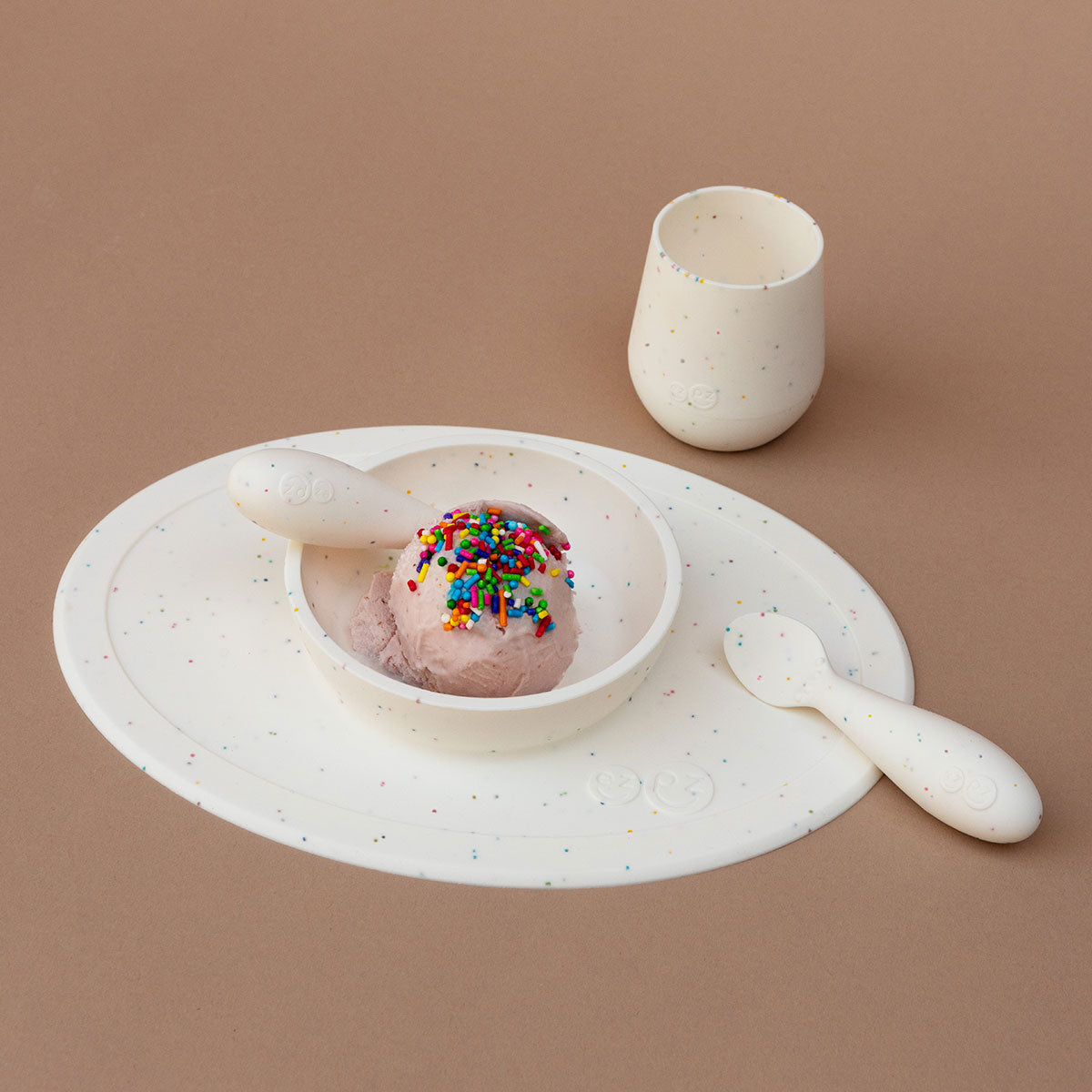 First Foods Set in Limited Edition Confetti Multicolor by ezpz / The Original All-In-One Silicone Plates & Placemats that Stick to the Table