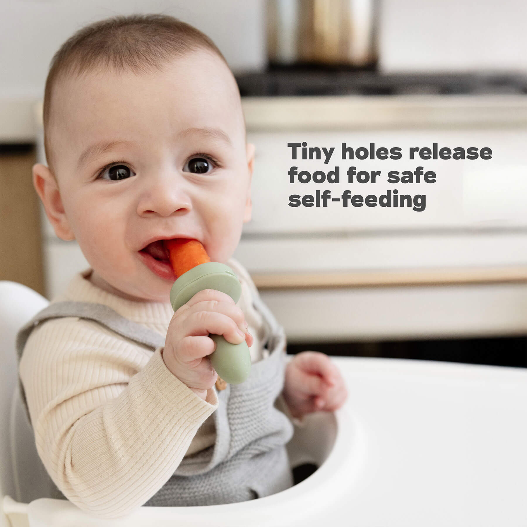 ezpz silicone gumline feeder has tiny holes that release food for safe self-feeding