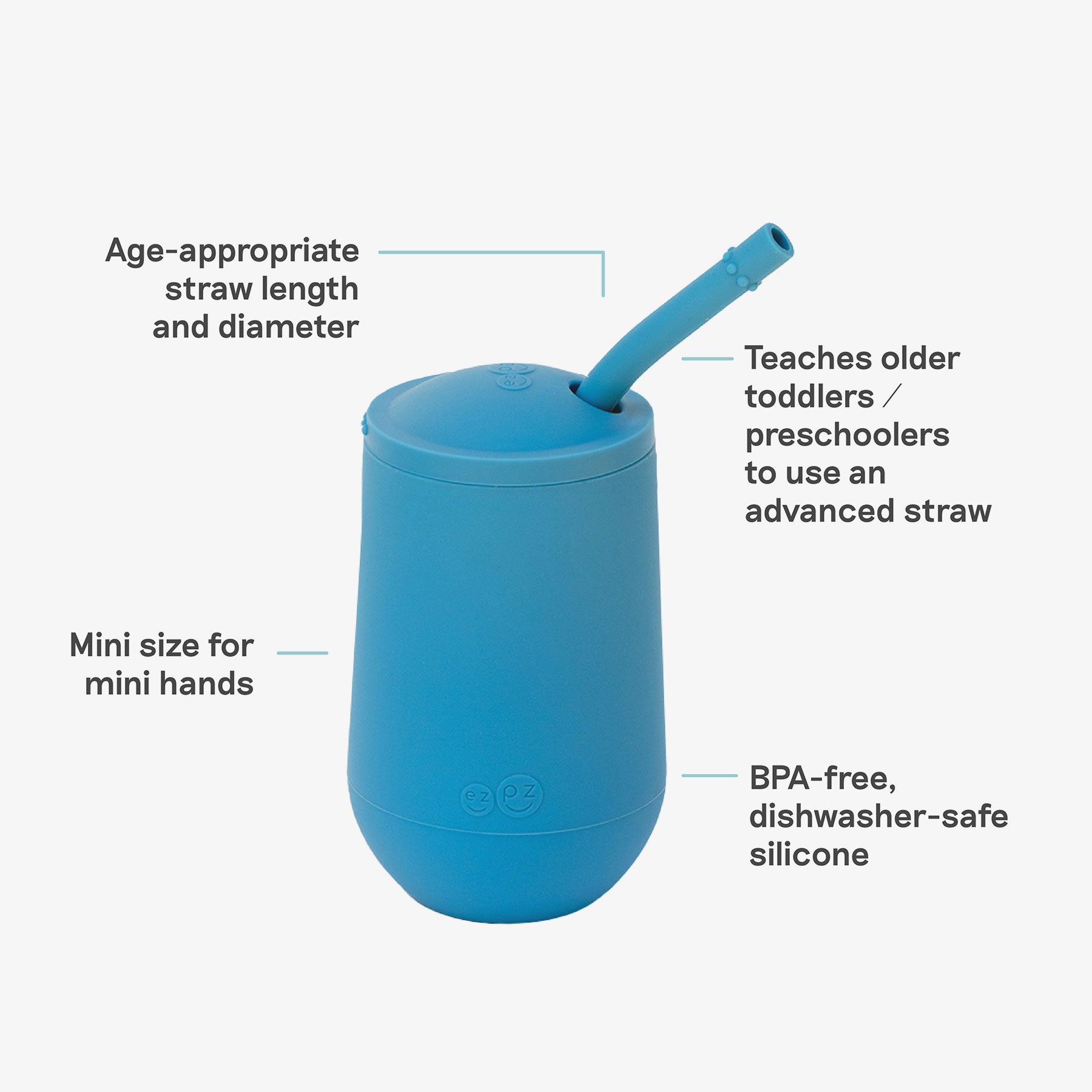 Happy Cup and Straw in Blue / Silicone Cup with Lid and Straw for Toddlers by ezpz