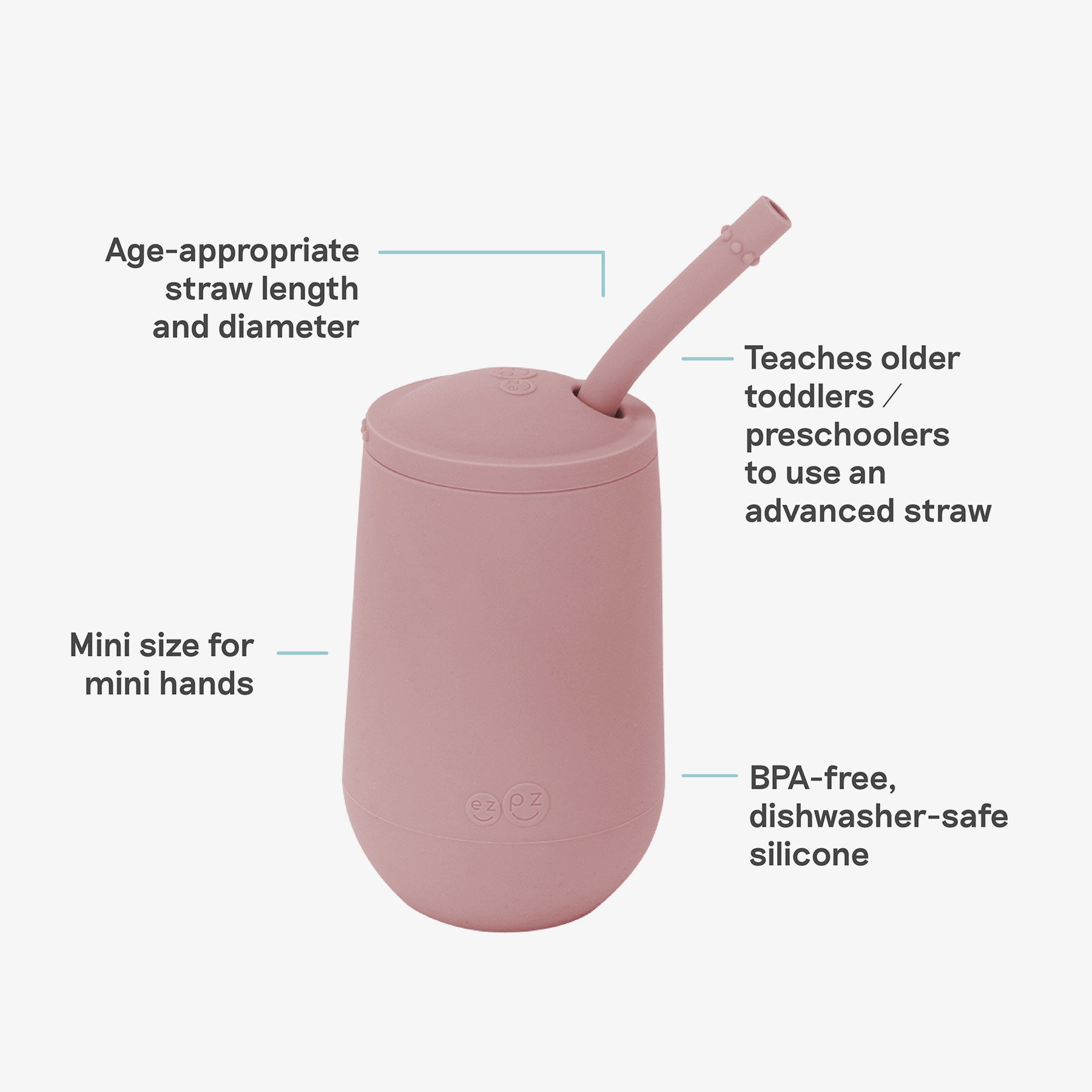 Happy Cup and Straw in Blush / Silicone Cup with Lid and Straw for Toddlers by ezpz