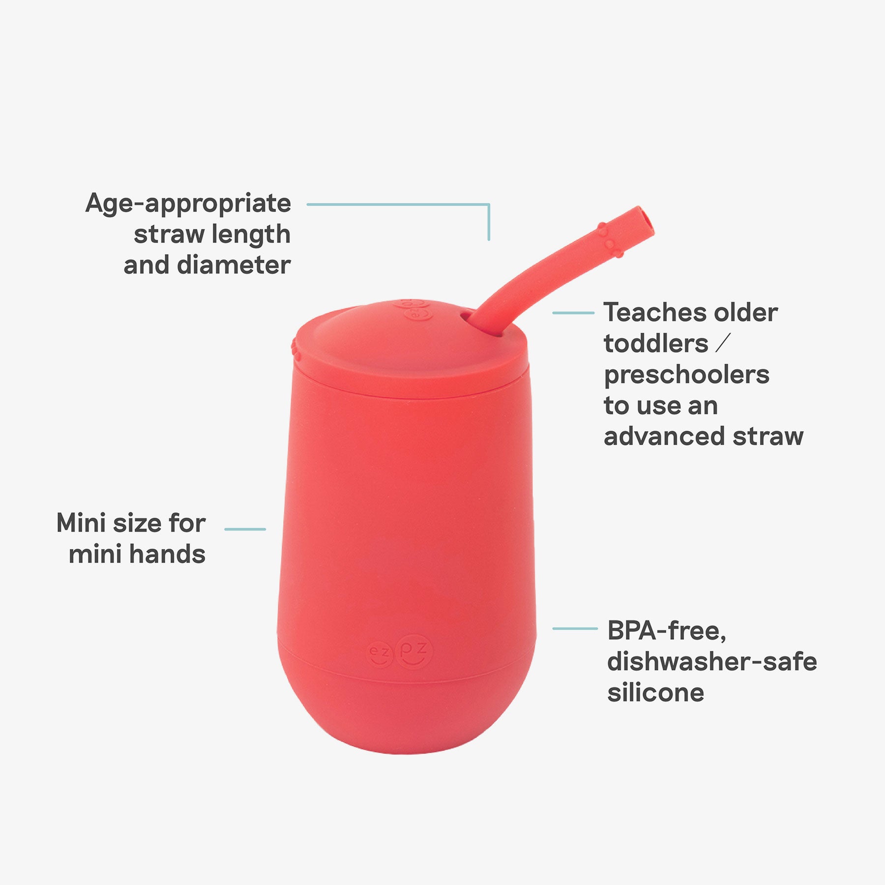 Happy Cup and Straw in Coral / Silicone Cup with Lid and Straw for Toddlers by ezpz