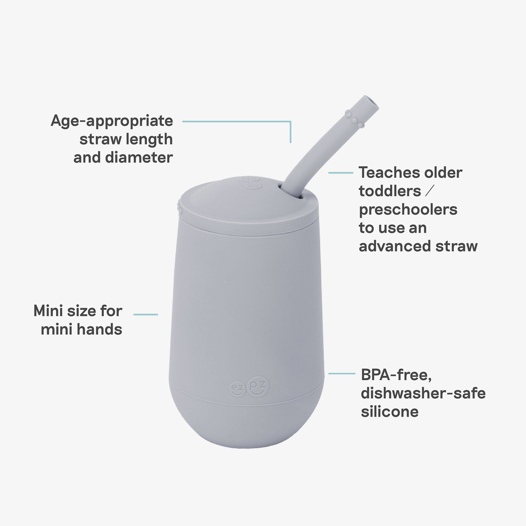 Happy Cup and Straw in Pewter / Silicone Cup with Lid and Straw for Toddlers by ezpz #color_pewter