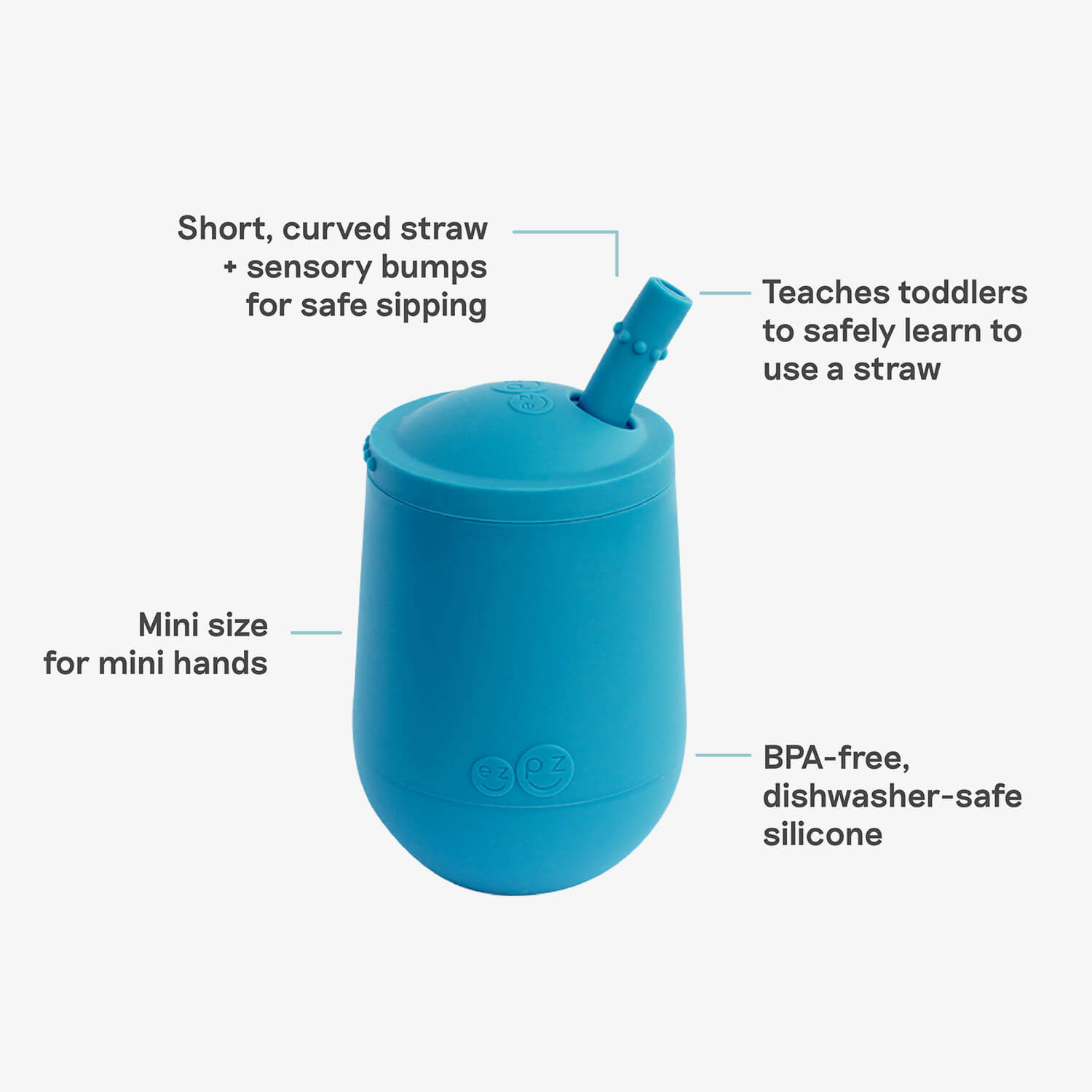 The Mini Cup + Straw in Blue by ezpz / Silicone Drinking Cup and Straw Training System for Toddlers