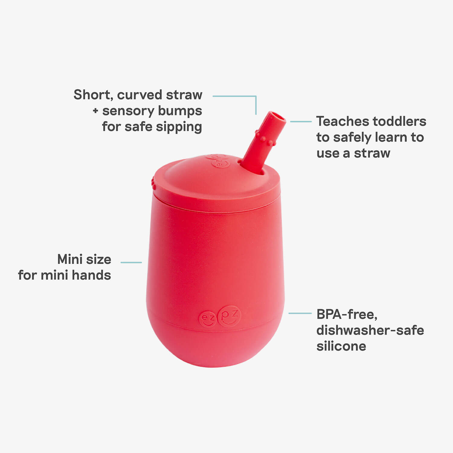 The Mini Cup + Straw in Coral by ezpz / Silicone Drinking Cup and Straw Training System for Toddlers