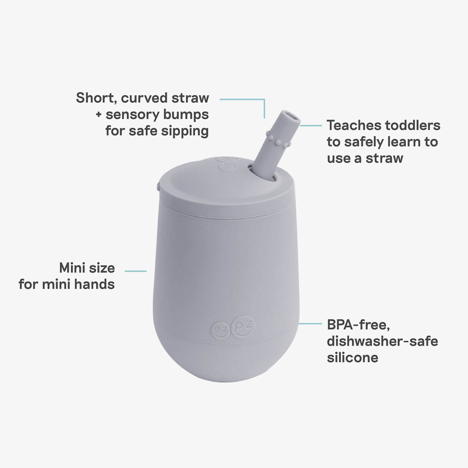 The Mini Cup + Straw in Pewter by ezpz / Silicone Drinking Cup and Straw Training System for Toddlers