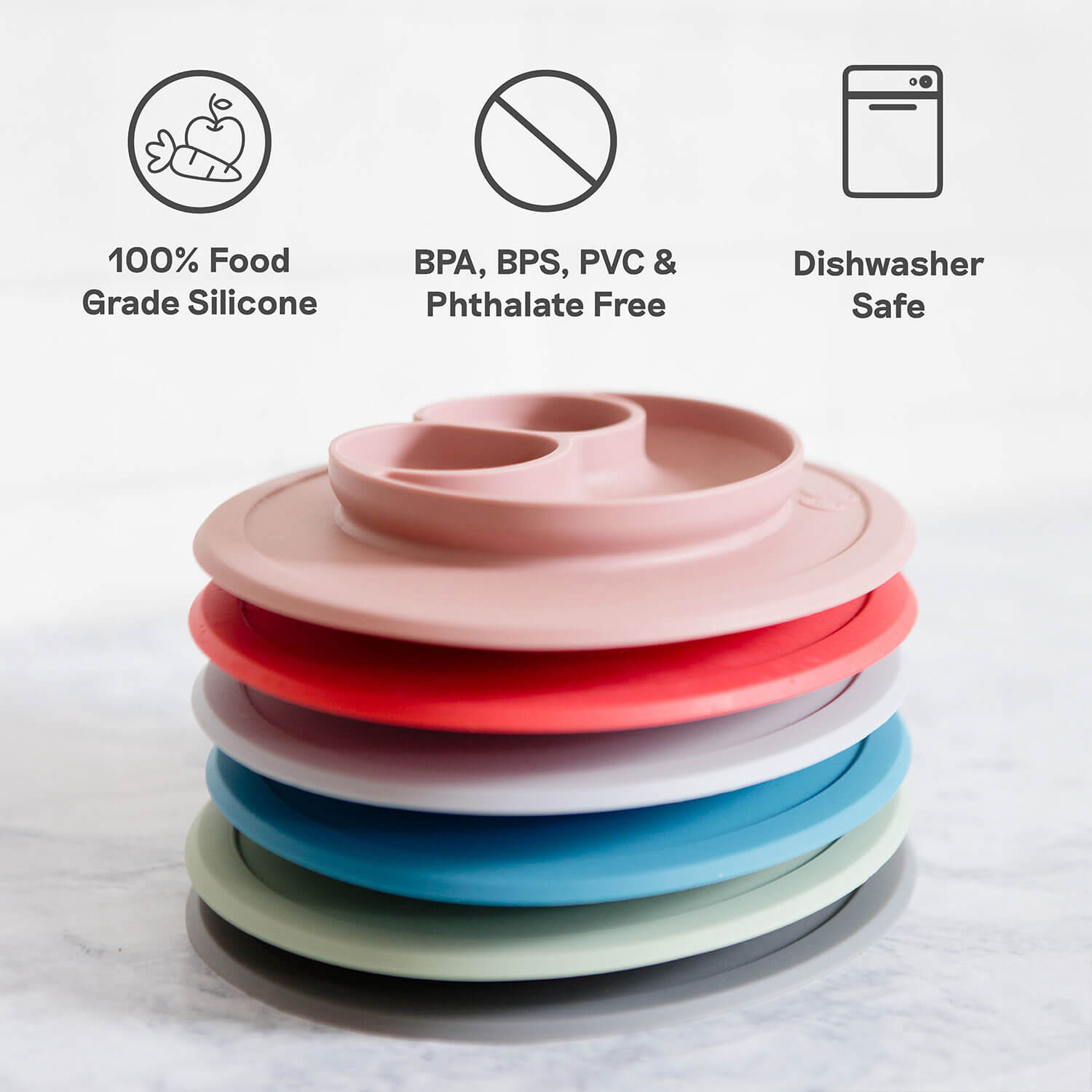 The Mini Mat by ezpz is a Silicone Plate + Placemat made of 100% food grade silicone, free of BPA, BPS, PVC and phthalates, and dishwasher safe