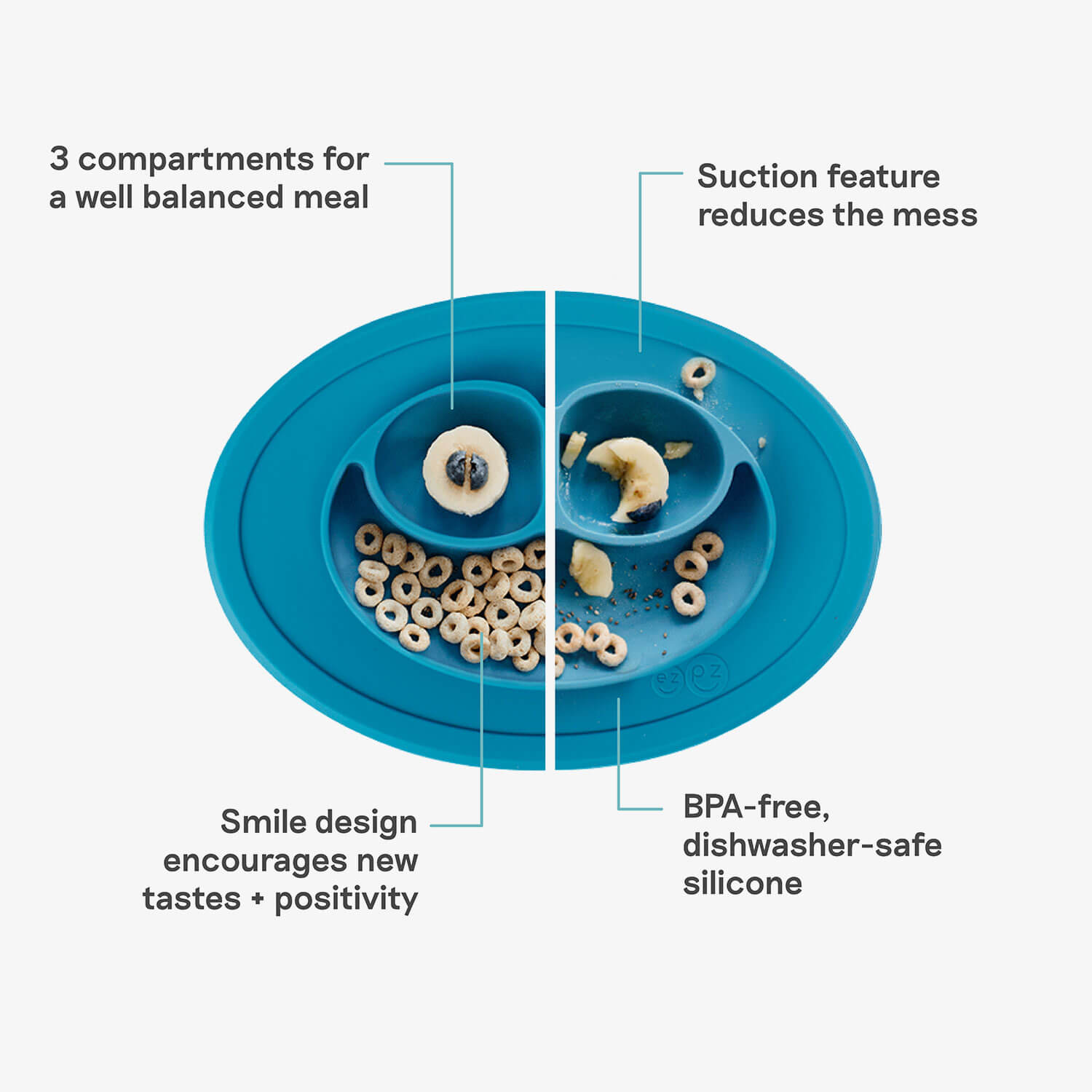 The Mini Mat in Blue by ezpz / Self-Suctioning Silicone Plate + Placemat