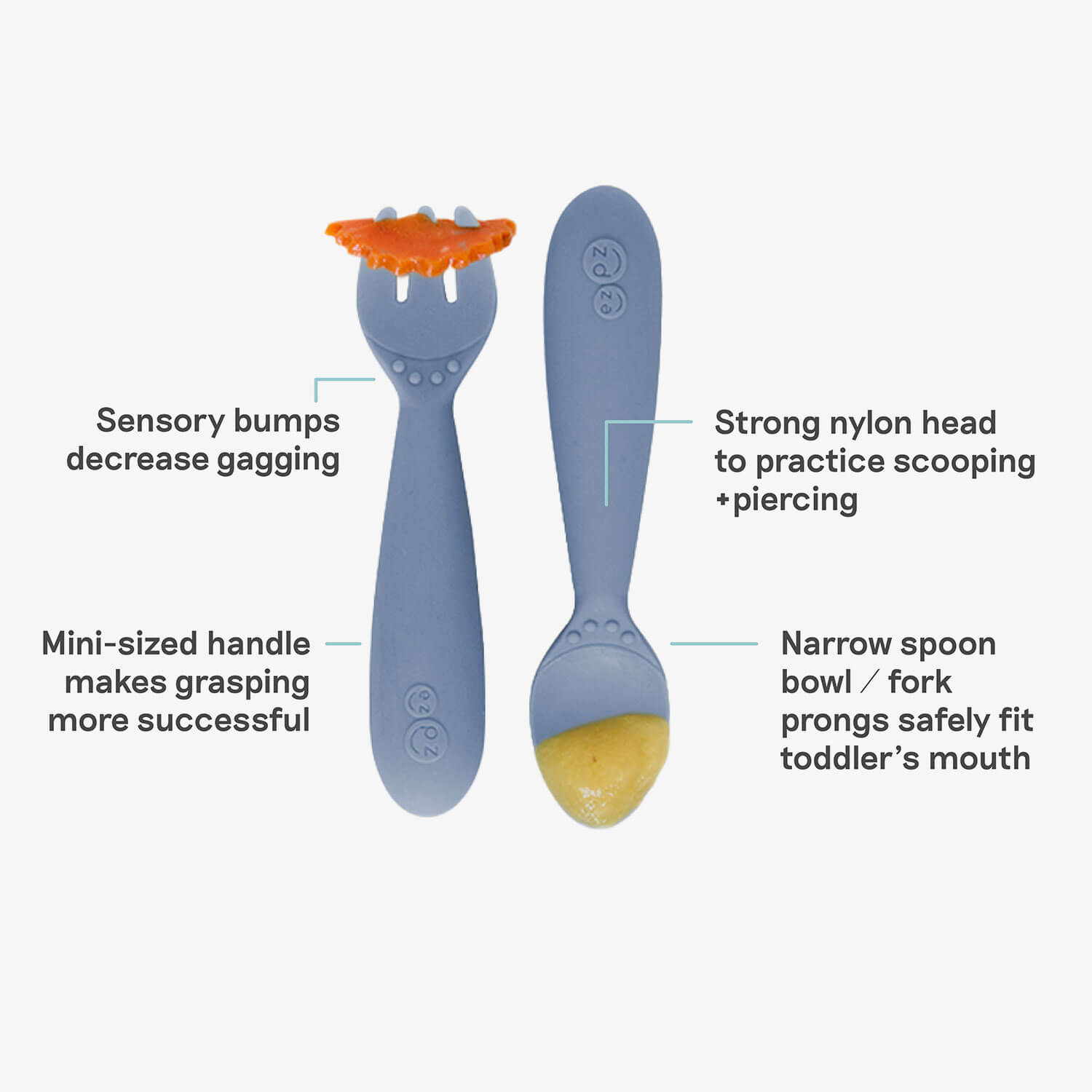 Mini Utensils in Indigo Blue by ezpz / Sensory Silicone Fork & Spoon for Toddlers