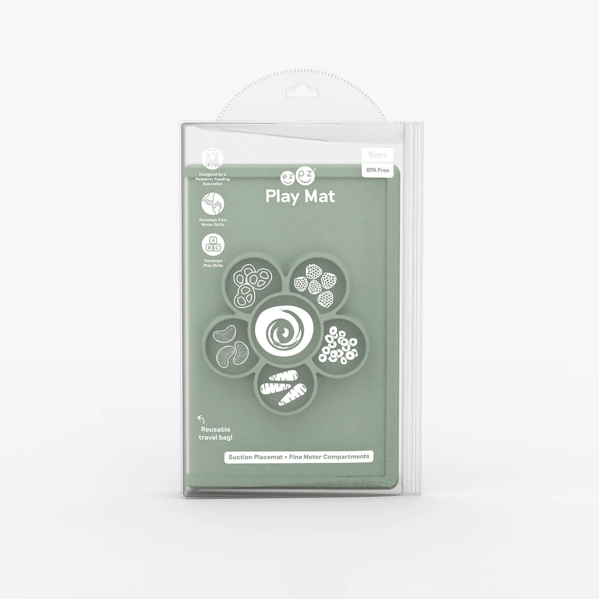 The Play Mat in Sage by ezpz / Large Silicone Craft Plate that Suctions to the Table