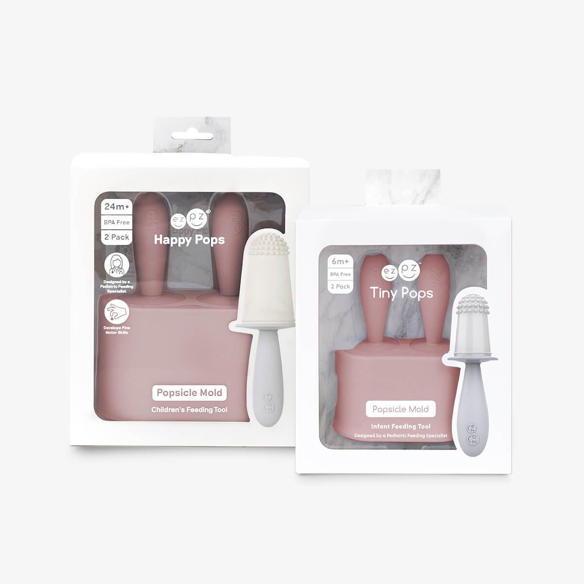 ezpz Tiny Pops and Happy Pops in Blush Pink / Silicone Popsicle Bundle #color_blush