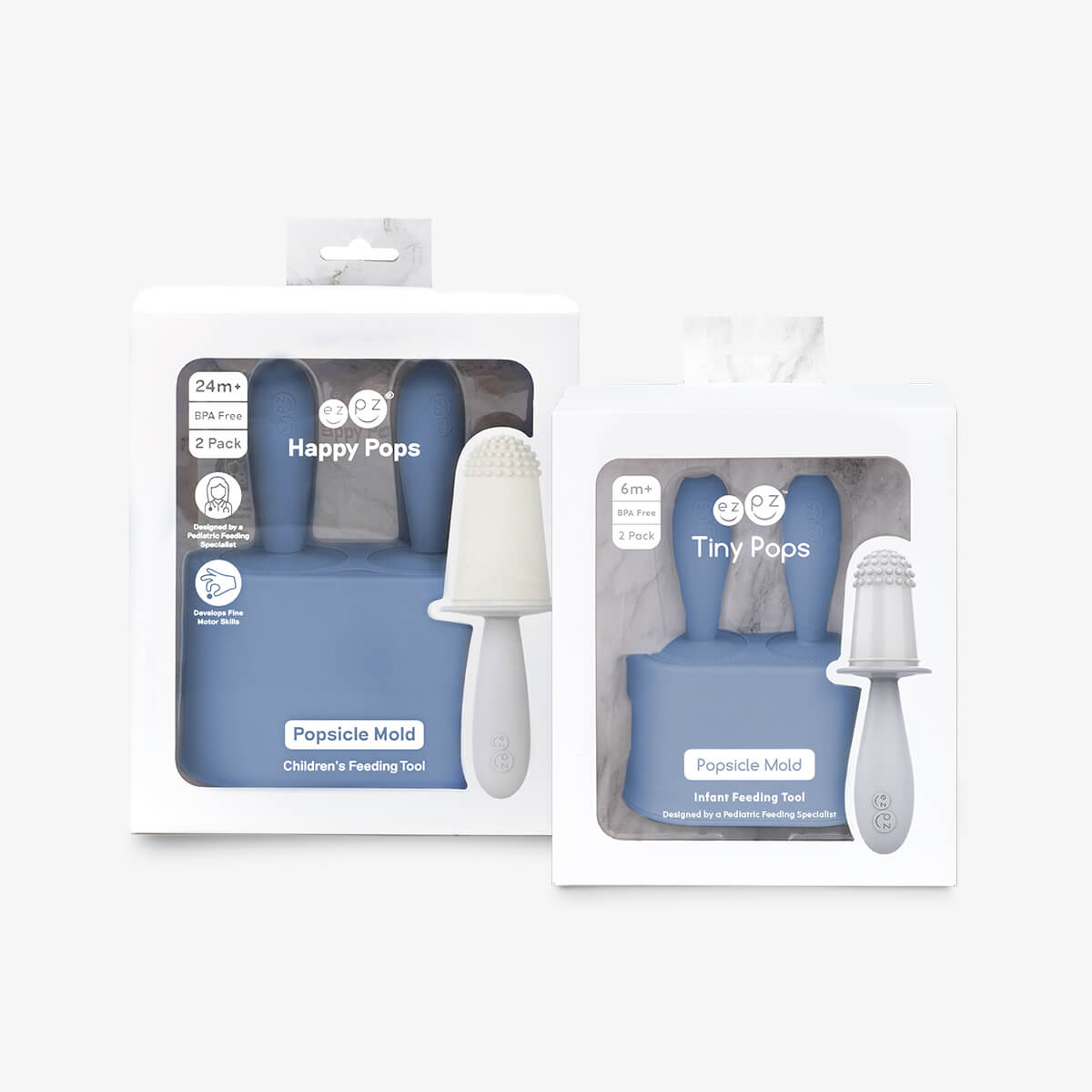 ezpz Tiny Pops and Happy Pops in Indigo Blue / Silicone Popsicle Bundle