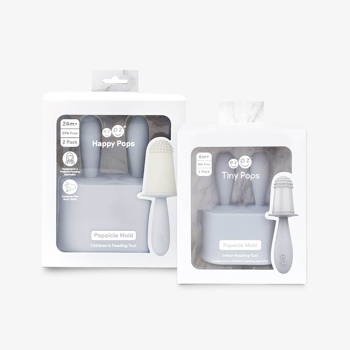 ezpz Tiny Pops and Happy Pops in Pewter Gray / Silicone Popsicle Bundle