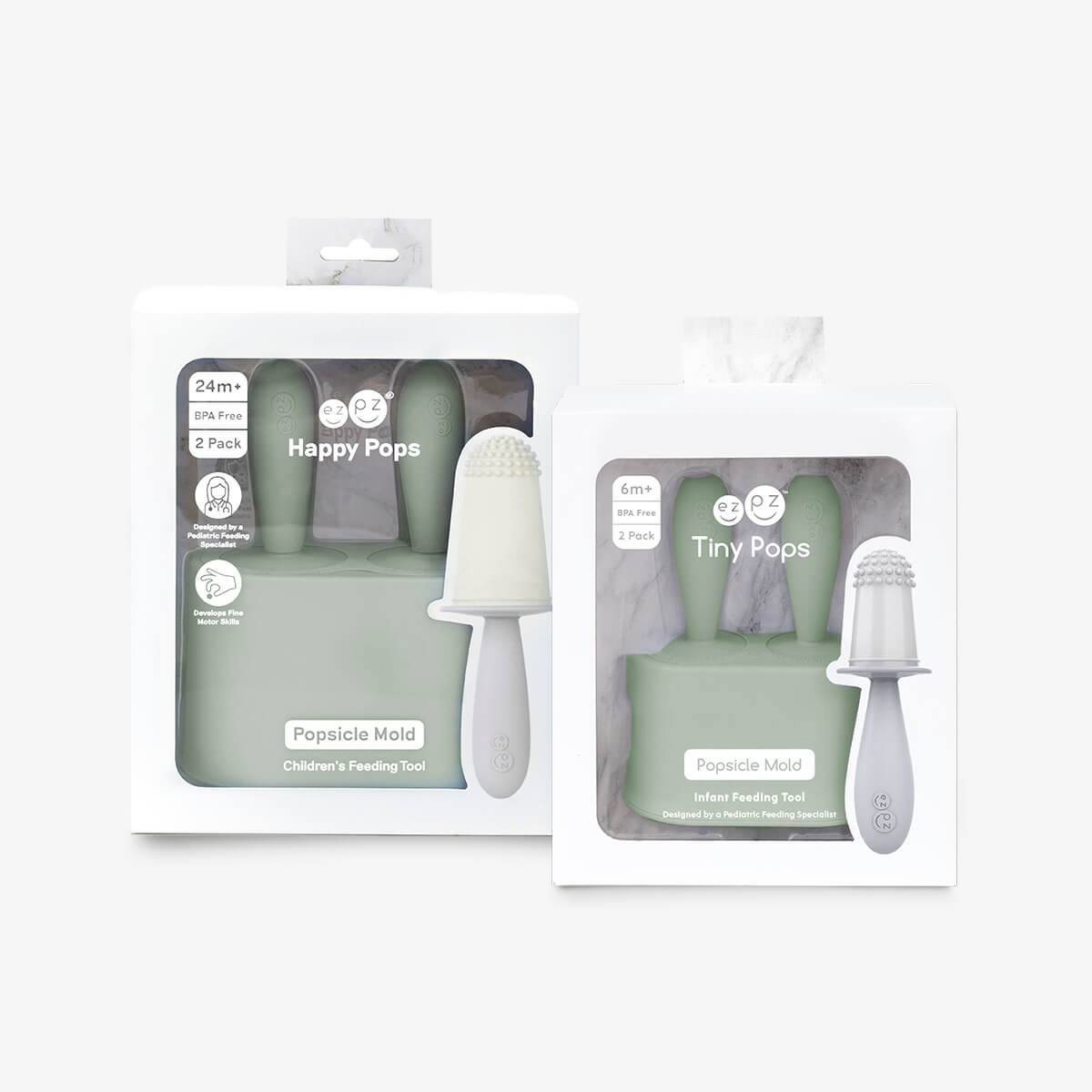 ezpz Tiny Pops and Happy Pops in Sage Green / Silicone Popsicle Bundle