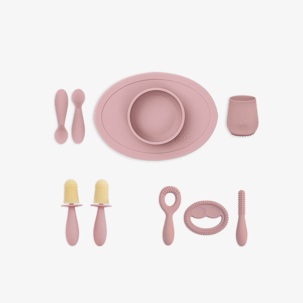 Ultimate Baby Shower Bundle in Blush Pink / ezpz First Foods Set, Tiny Pops and Oral Development Tools #color_blush