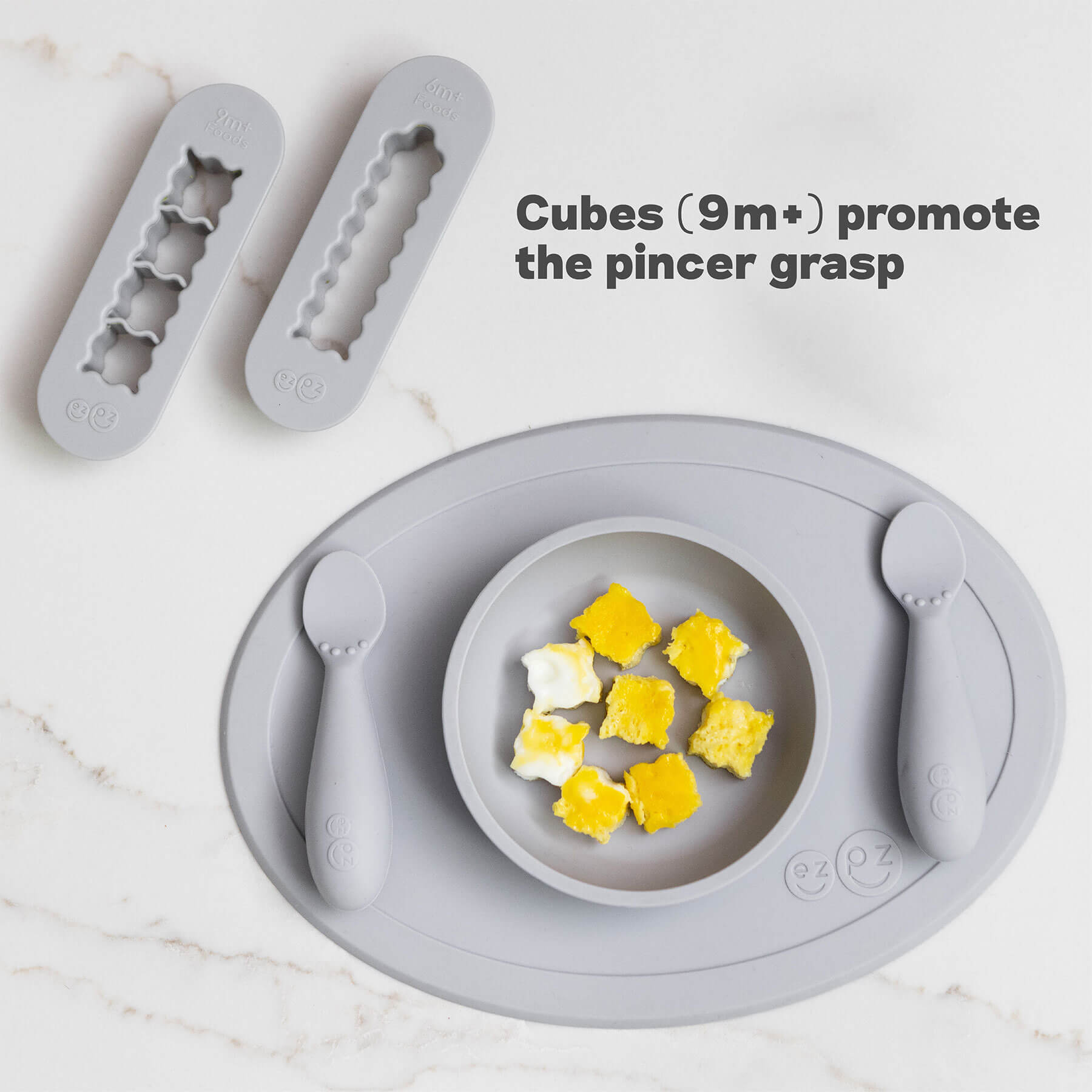 ezpz Baby-Led Weaning Food Cutters make cube shaped food to promote the pincer grasp