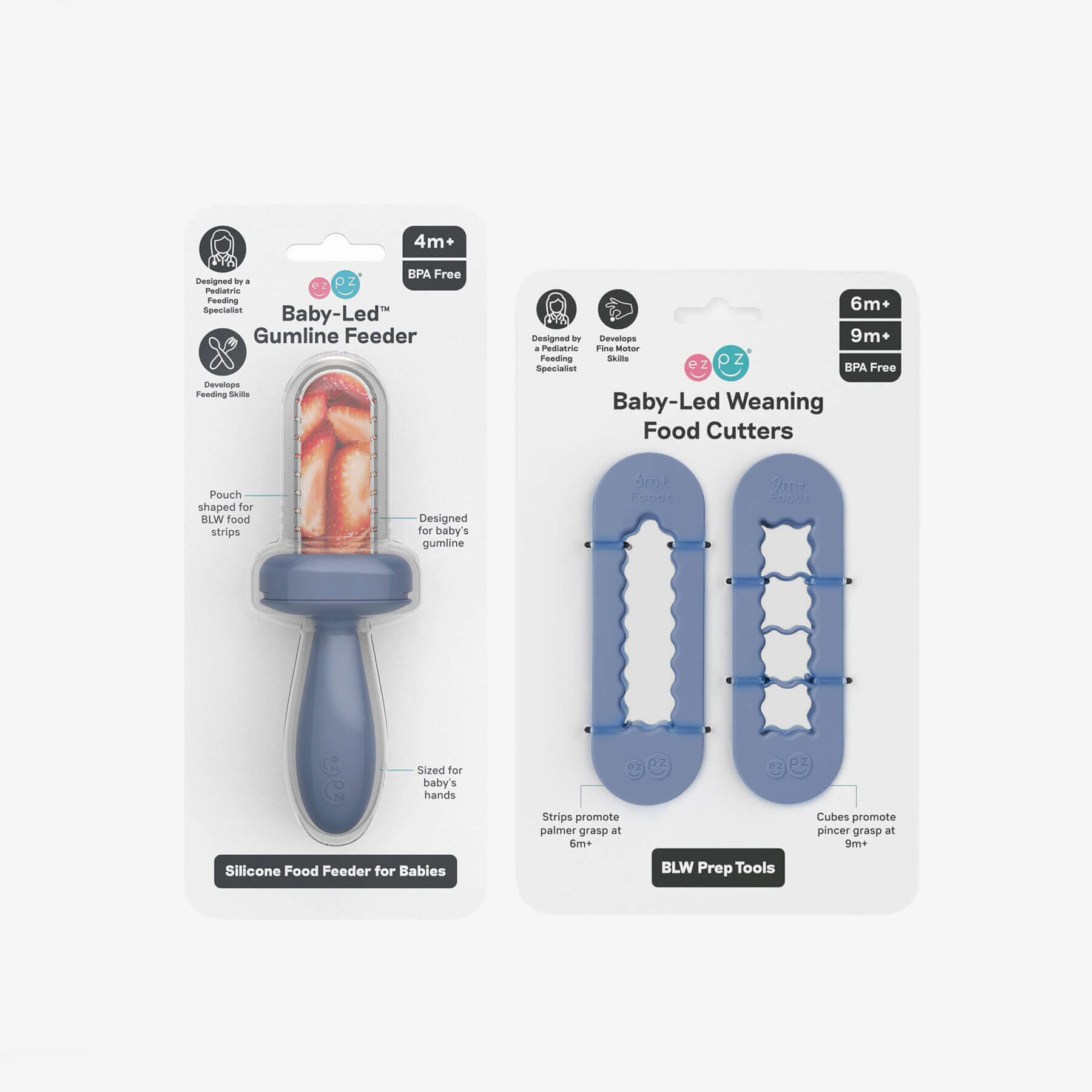 ezpz Gumline Feeder and Baby-Led Weaning Food Cutters in Indigo Blue