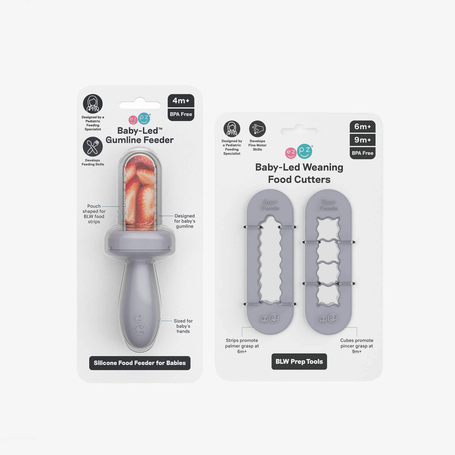 ezpz Gumline Feeder and Baby-Led Weaning Food Cutters in Pewter Gray #color_pewter