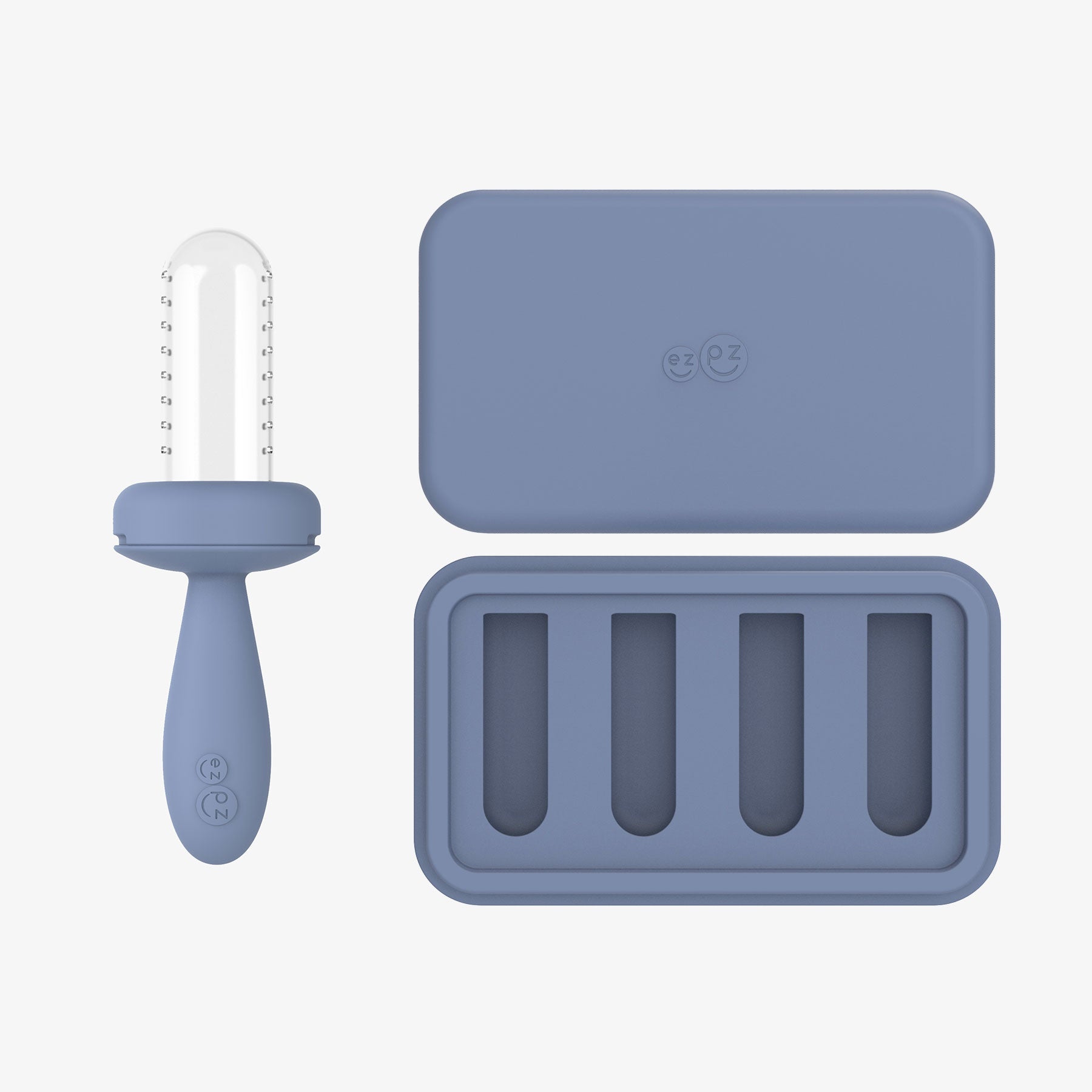 ezpz BLW Readiness Bundle in Indigo Blue, includes the Gumline Feeder and Ice Tray