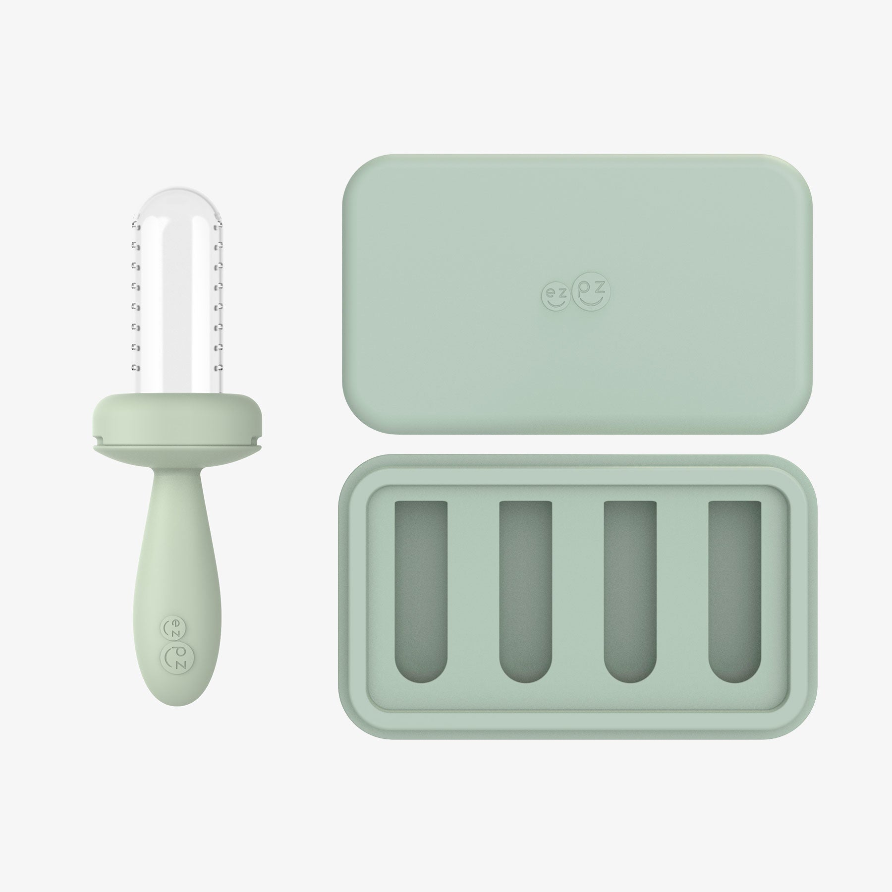 ezpz BLW Readiness Bundle in Sage Green, includes the Gumline Feeder and Ice Tray