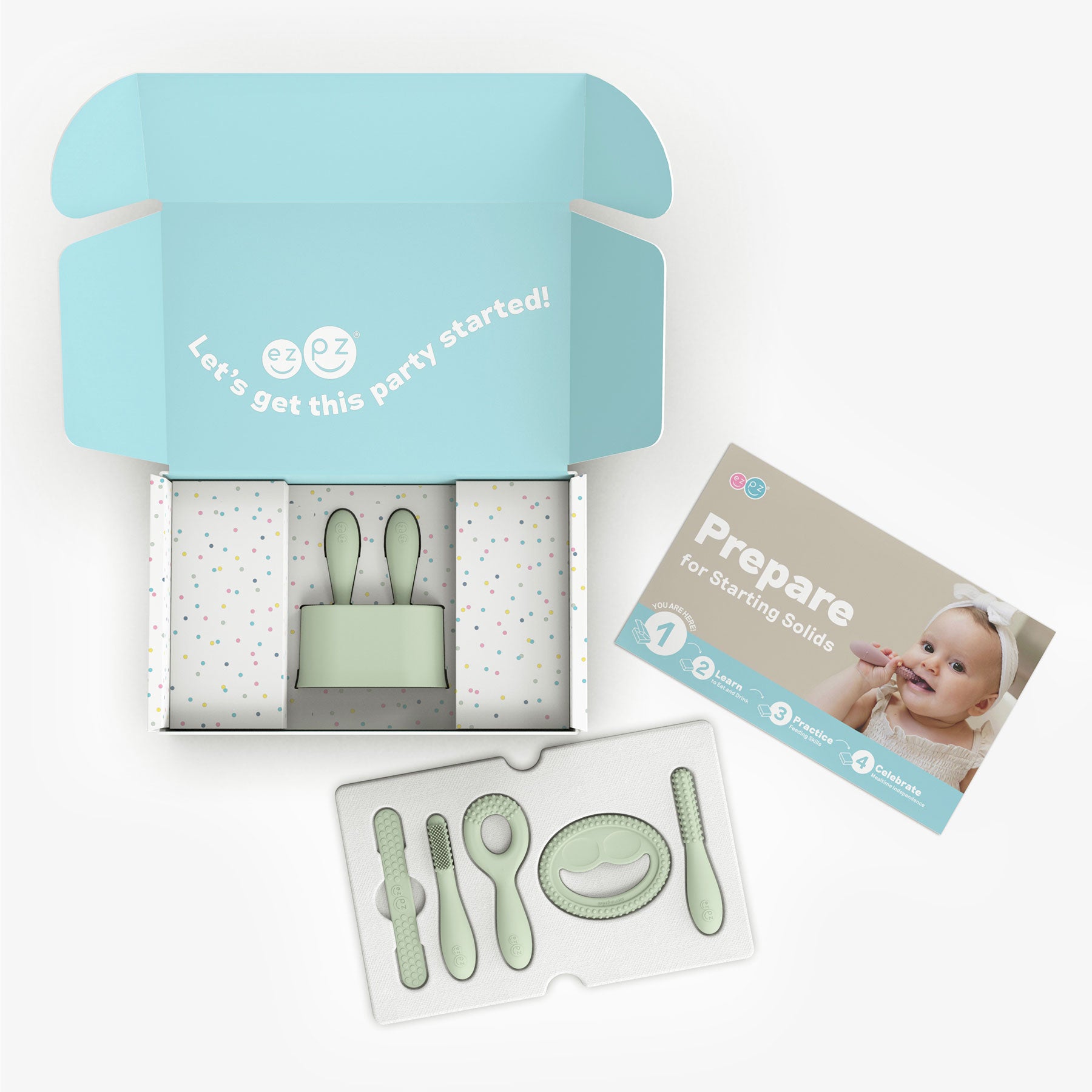 ezpz Developmental Kit Stage 1 in Sage Green / ezpz Baby-Led™ Toothbrush + Sensory Tongue Depressor Dual Pack, Tiny Pops and Oral Development Tools