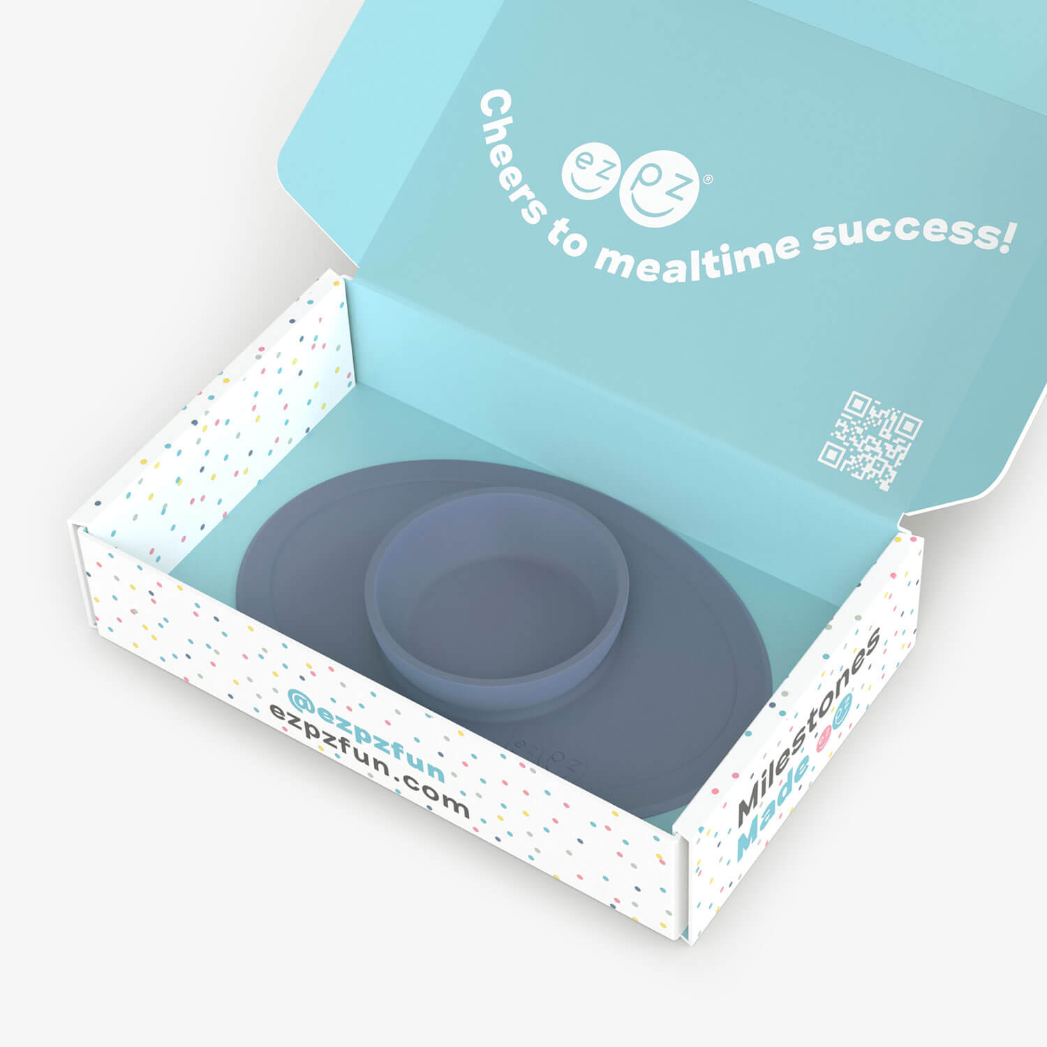 ezpz Kit 2 in Indigo Blue for learning to eat and drink at age 6 months and up