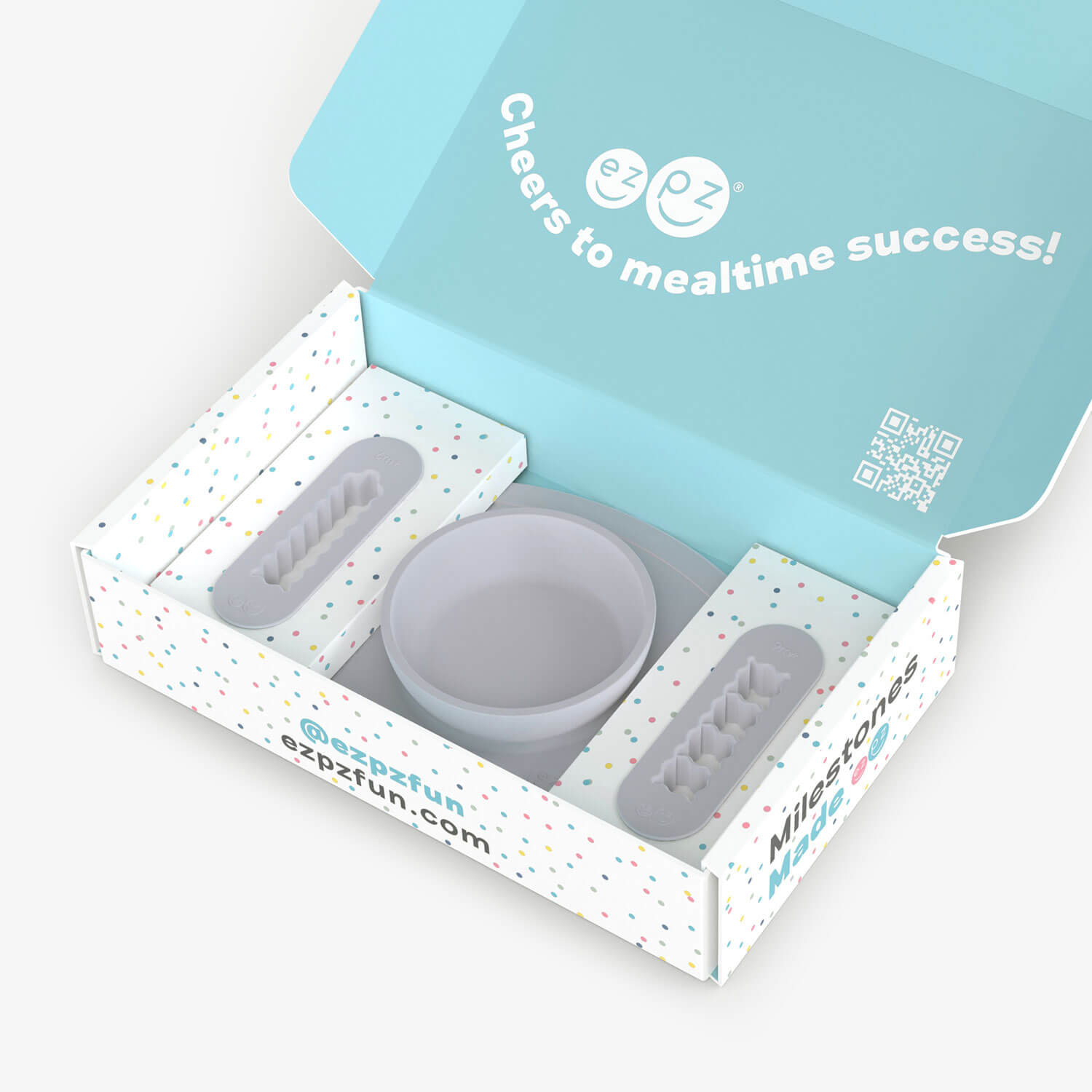ezpz Kit 2 in Pewter Gray for learning to eat and drink at age 6 months and up