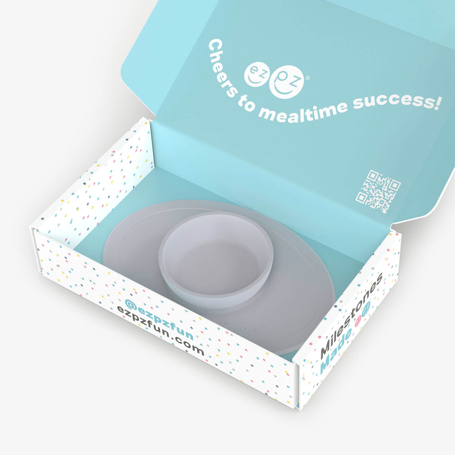 ezpz Kit 2 in Pewter Gray for learning to eat and drink at age 6 months and up