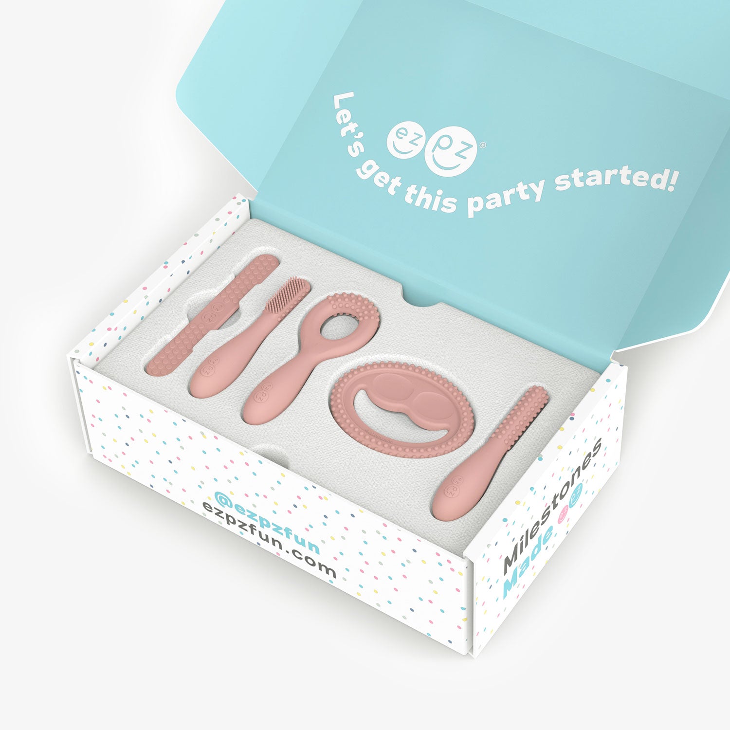 ezpz Developmental Kit Stage 1 in Blush Pink / ezpz Baby-Led™ Toothbrush + Sensory Tongue Depressor Dual Pack, Tiny Pops and Oral Development Tools