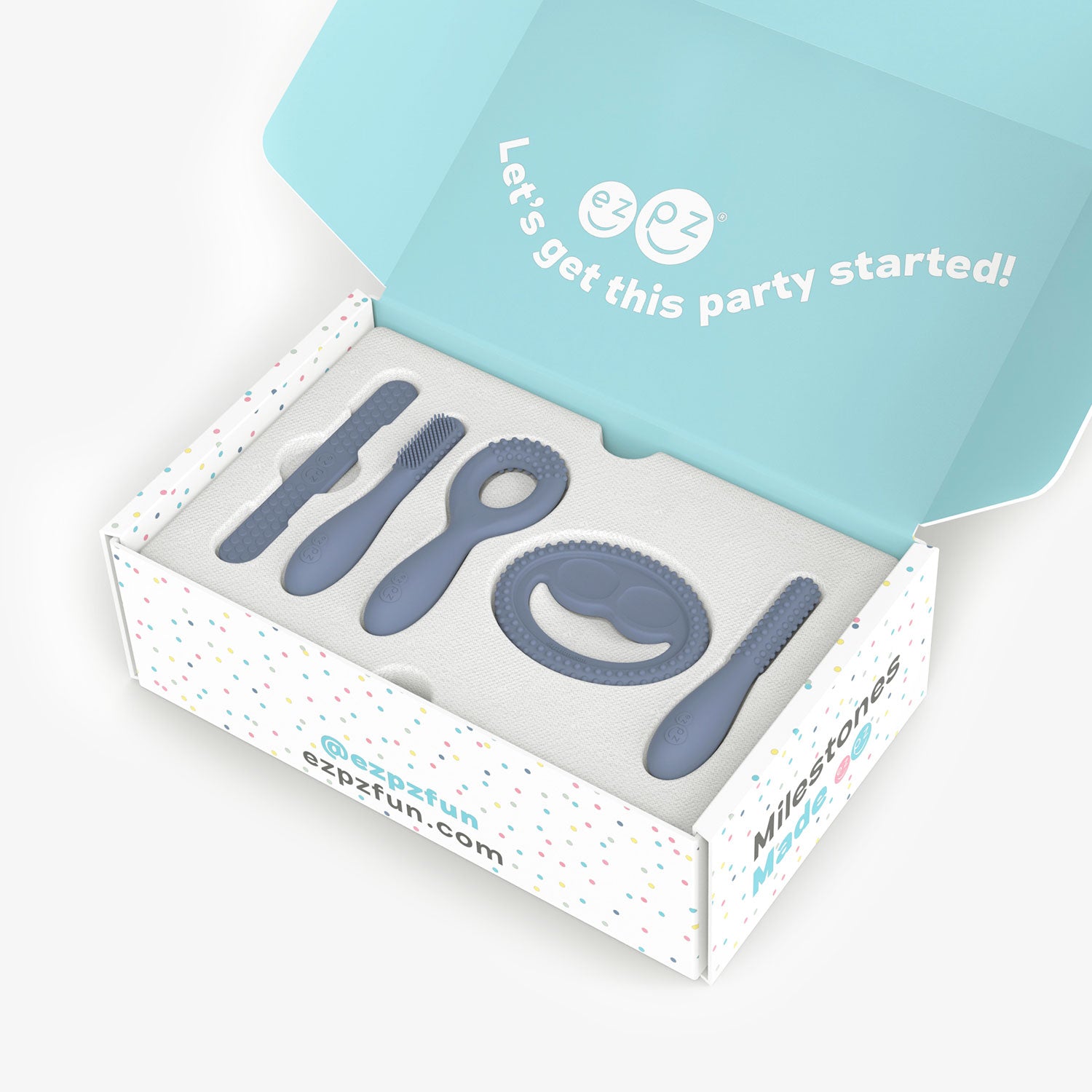 ezpz Developmental Kit Stage 1 in Indigo Blue / ezpz Baby-Led™ Toothbrush + Sensory Tongue Depressor Dual Pack, Tiny Pops and Oral Development Tools