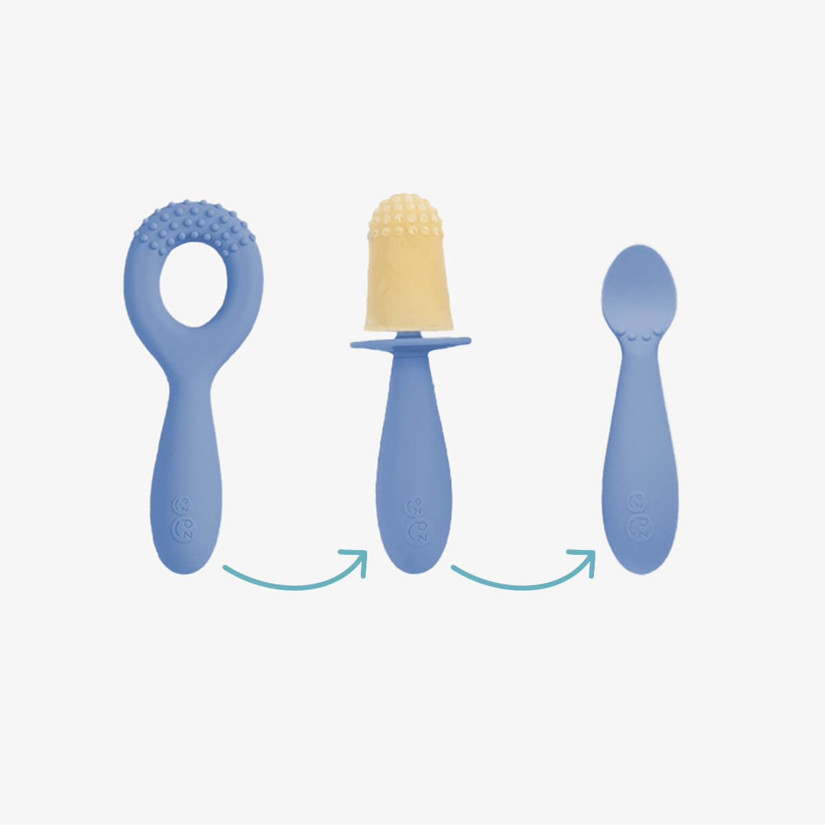 Motor Planning System in Indigo Blue by ezpz / The Motor Planning System includes the Oral Development Tools, Tiny Pops and Tiny Spoons