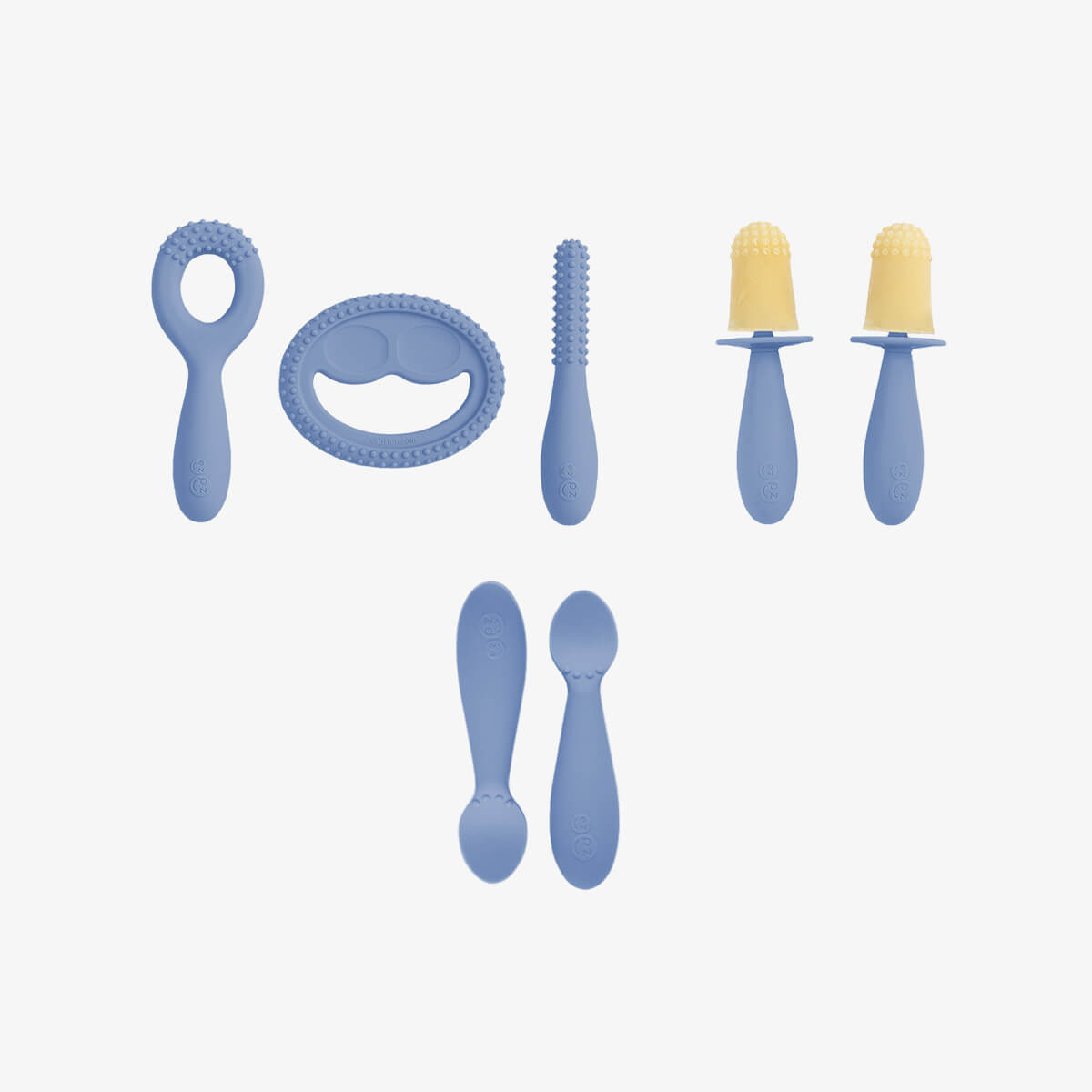 Motor Planning System in Indigo Blue by ezpz / The Motor Planning System includes the Oral Development Tools, Tiny Pops and Tiny Spoons