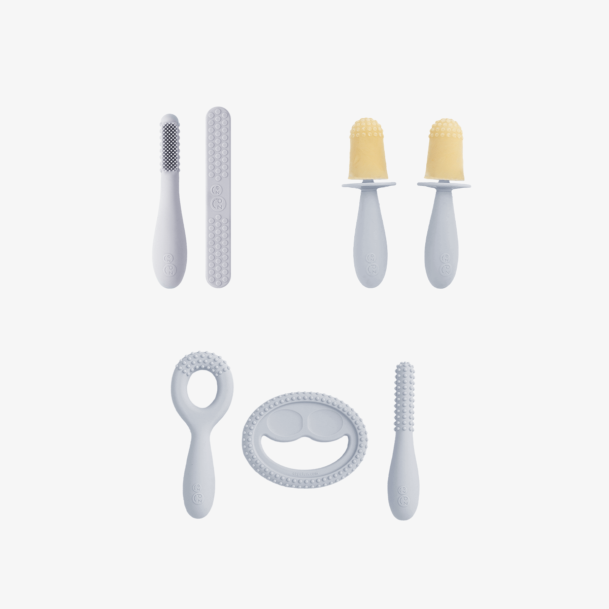 ezpz Developmental Kit Stage 1 in Pewter Gray / ezpz Baby-Led™ Toothbrush + Sensory Tongue Depressor Dual Pack, Tiny Pops and Oral Development Tools
