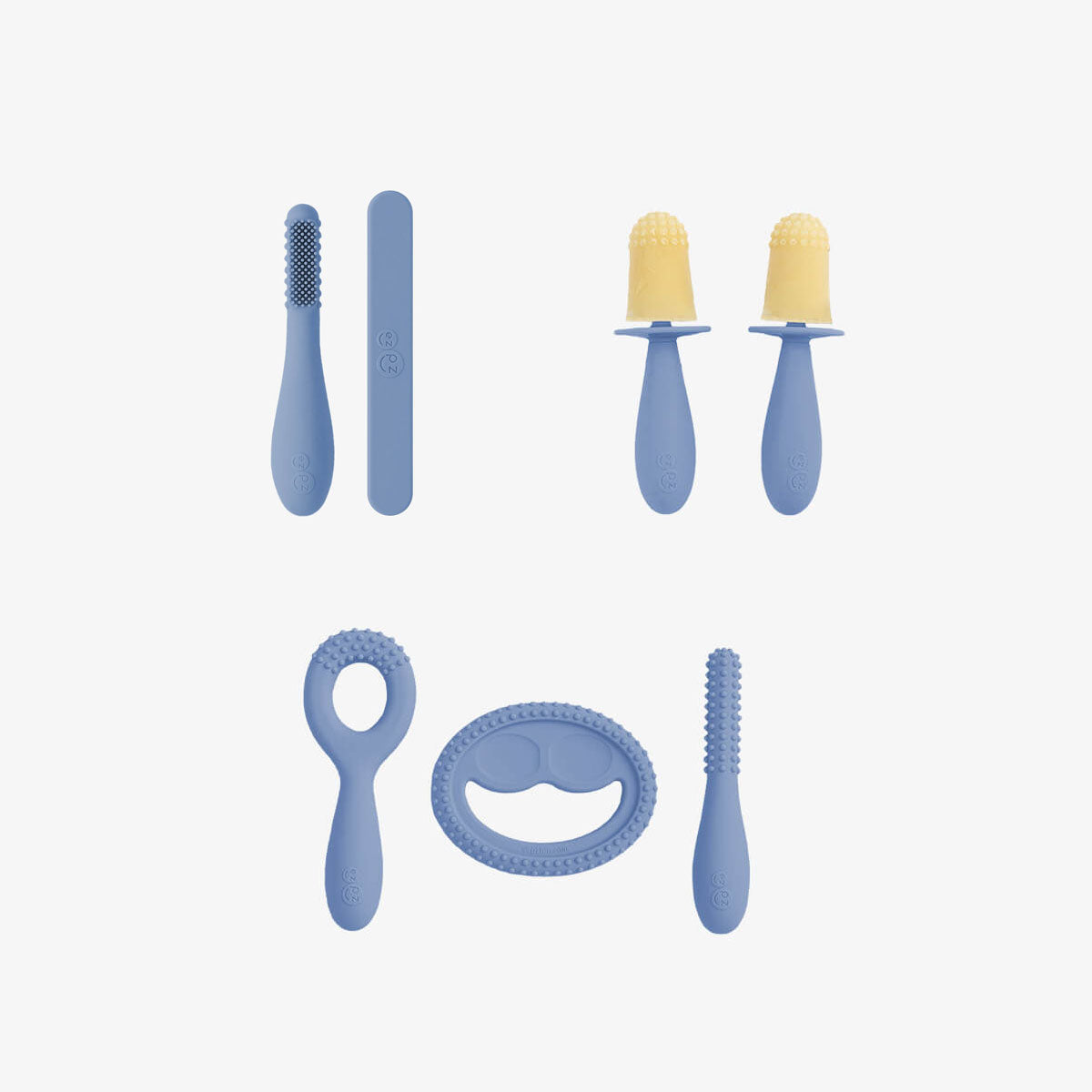 ezpz Developmental Kit Stage 1 in Indigo Blue / ezpz Baby-Led™ Toothbrush + Sensory Tongue Depressor Dual Pack, Tiny Pops and Oral Development Tools