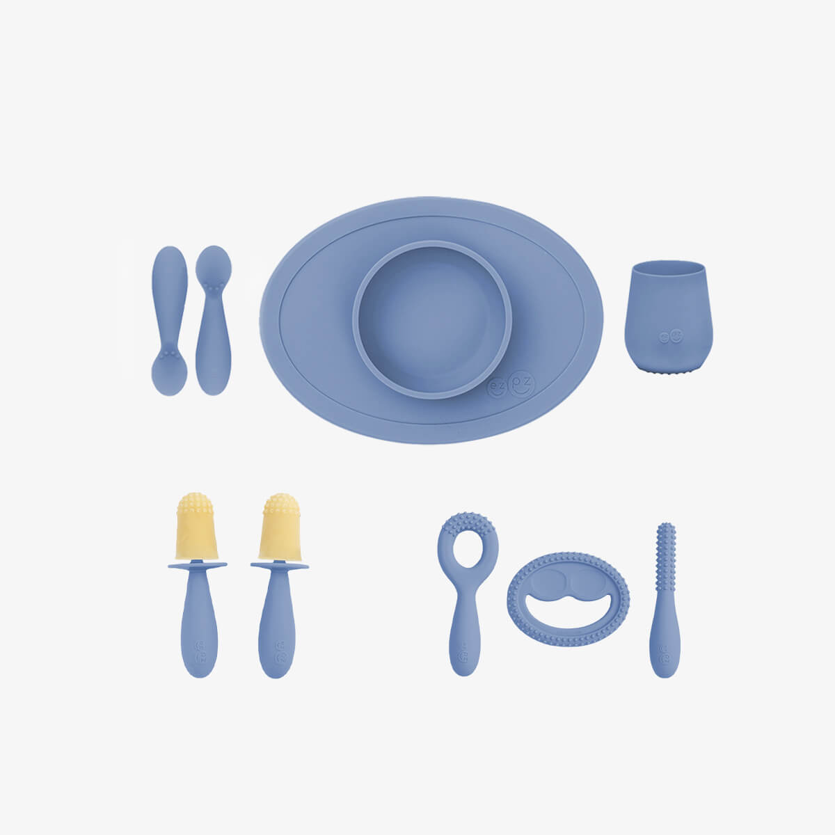 Ultimate Baby Shower Bundle in Indigo Blue / ezpz First Foods Set, Tiny Pops and Oral Development Tools