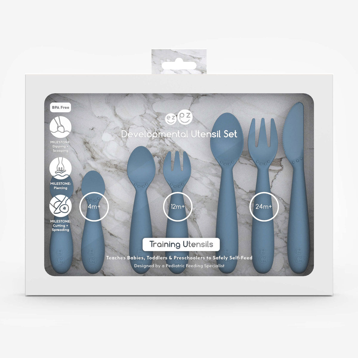 ezpz Developmental Utensil Set in Indigo