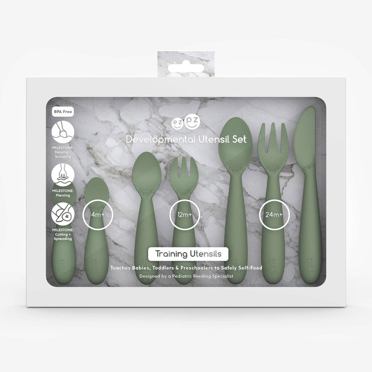 ezpz Developmental Utensil Set in Olive