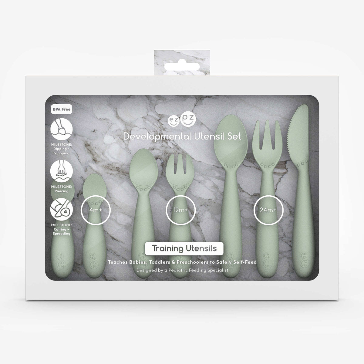 ezpz Developmental Utensil Set in Sage